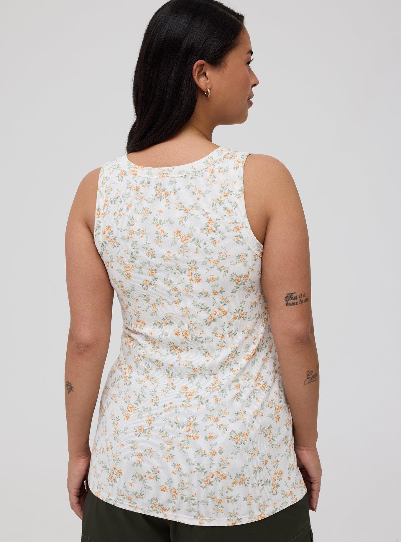 Cotton Modal Rib Scoop Tank, SCATTERED DAISY FLORAL WHITE, alternate
