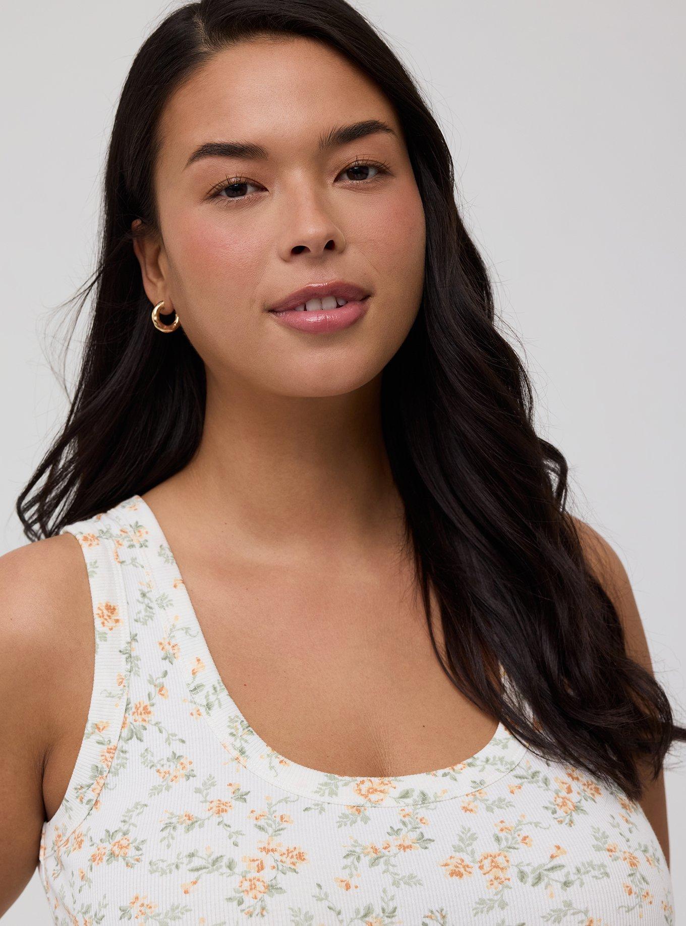 Cotton Modal Rib Scoop Tank, SCATTERED DAISY FLORAL WHITE, alternate