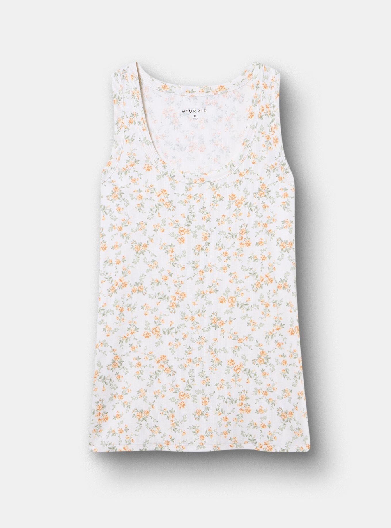 Cotton Modal Rib Scoop Tank, SCATTERED DAISY FLORAL WHITE, hi-res