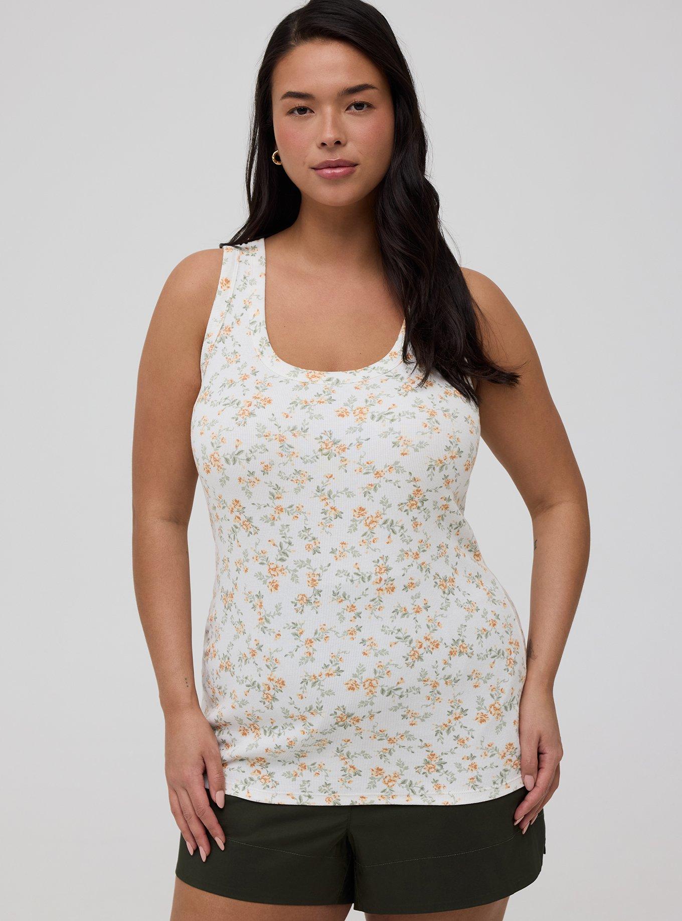 Cotton Modal Rib Scoop Tank, SCATTERED DAISY FLORAL WHITE, hi-res