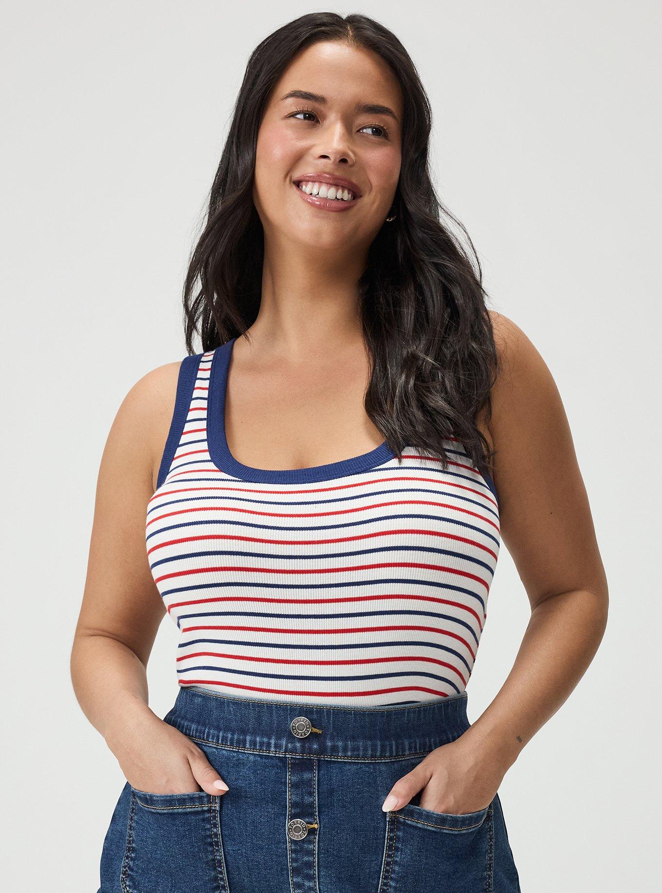 Plus Size Cotton Modal Rib Scoop Tank, AMERICANA STRIPE RED WHITE BLUE, alternate