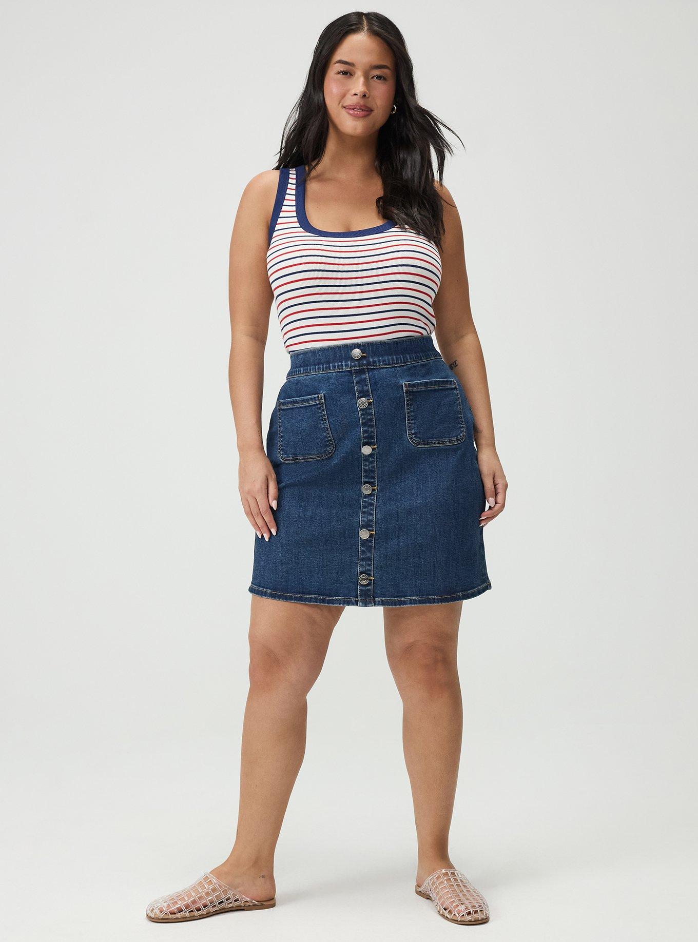 Plus Size Cotton Modal Rib Scoop Tank, AMERICANA STRIPE RED WHITE BLUE, alternate