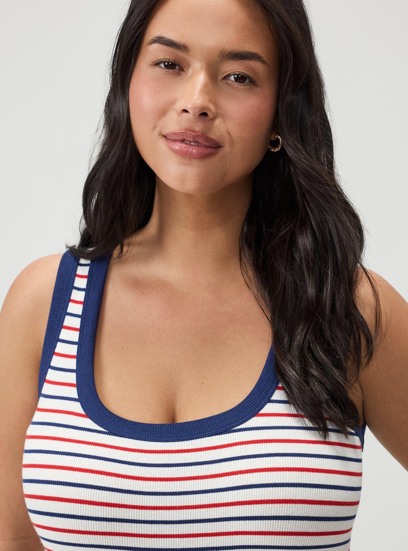 Plus Size Cotton Modal Rib Scoop Tank, AMERICANA STRIPE RED WHITE BLUE, alternate