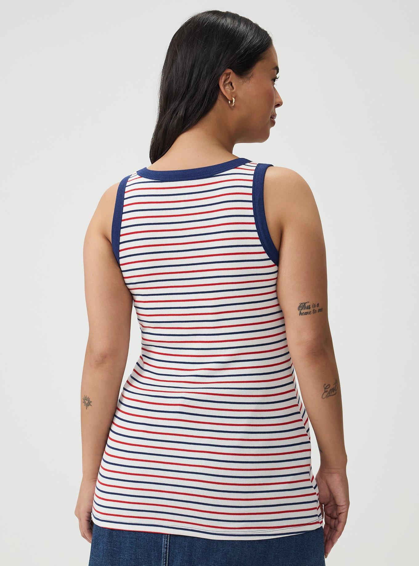 Plus Size Cotton Modal Rib Scoop Tank, AMERICANA STRIPE RED WHITE BLUE, alternate