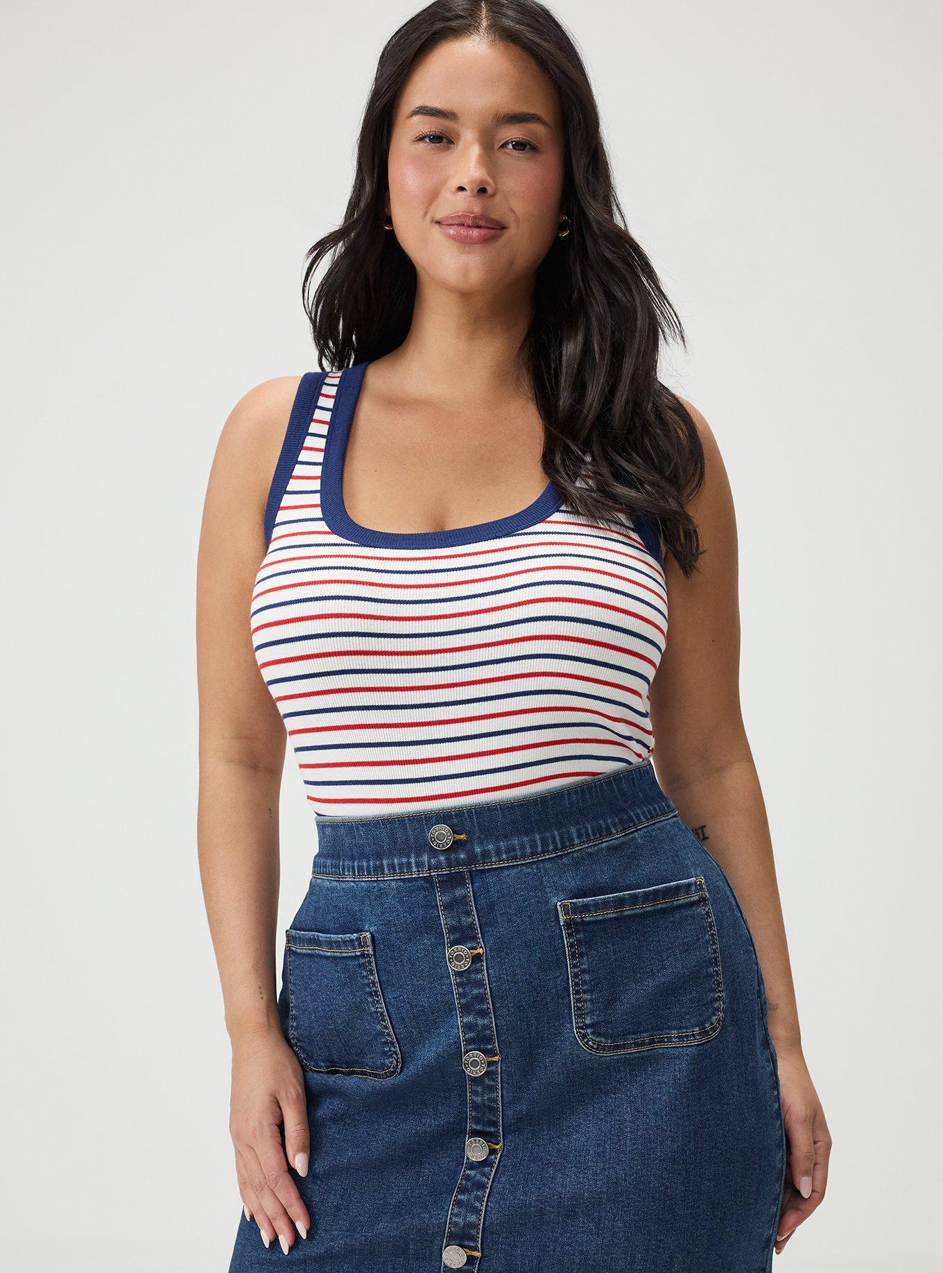 Plus Size Cotton Modal Rib Scoop Tank, AMERICANA STRIPE RED WHITE BLUE, alternate