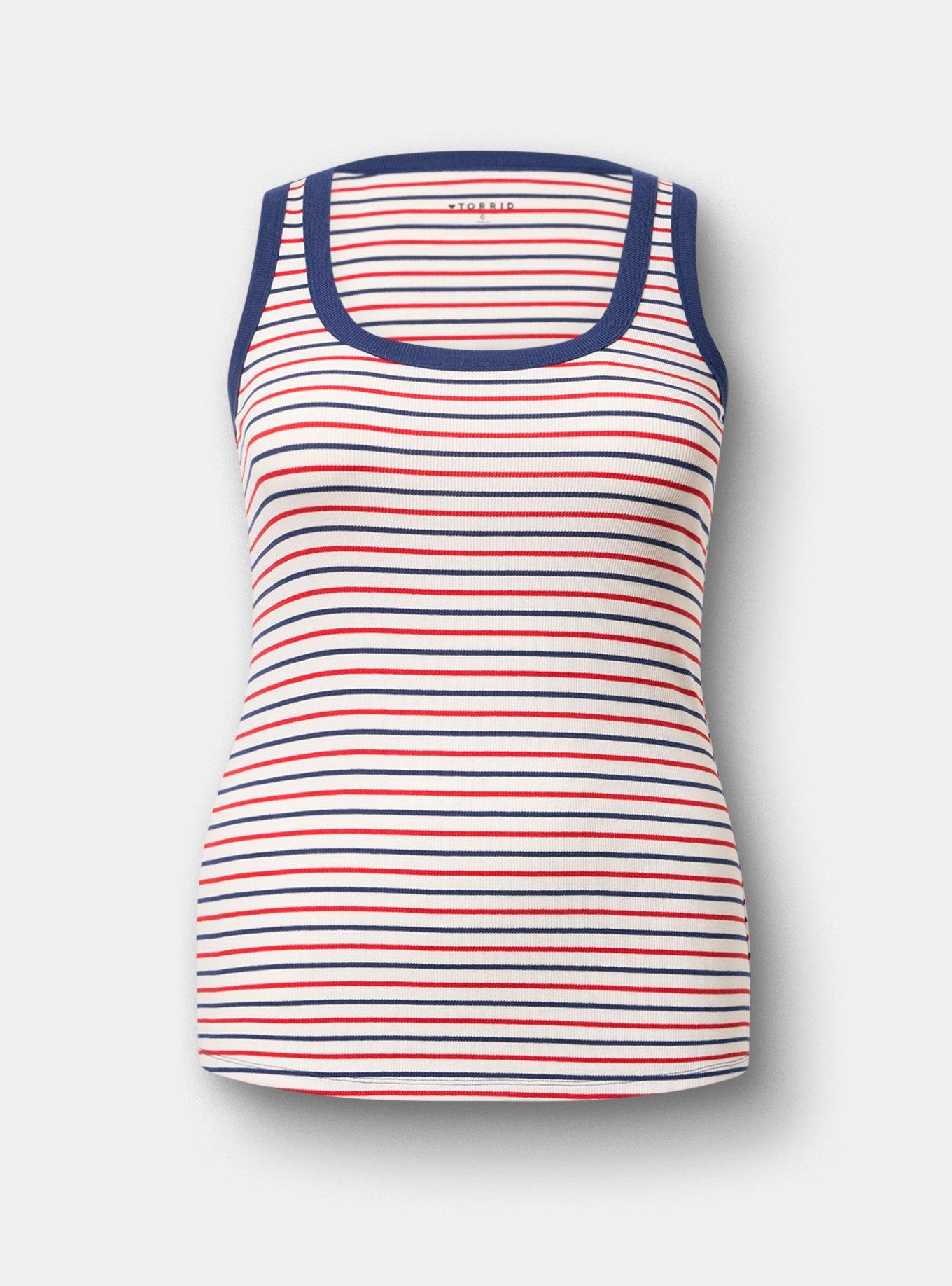 Plus Size Cotton Modal Rib Scoop Tank, AMERICANA STRIPE RED WHITE BLUE, hi-res