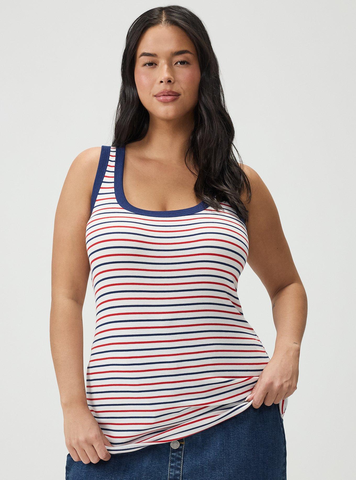 Cotton Modal Rib Scoop Tank, AMERICANA STRIPE RED WHITE BLUE, hi-res