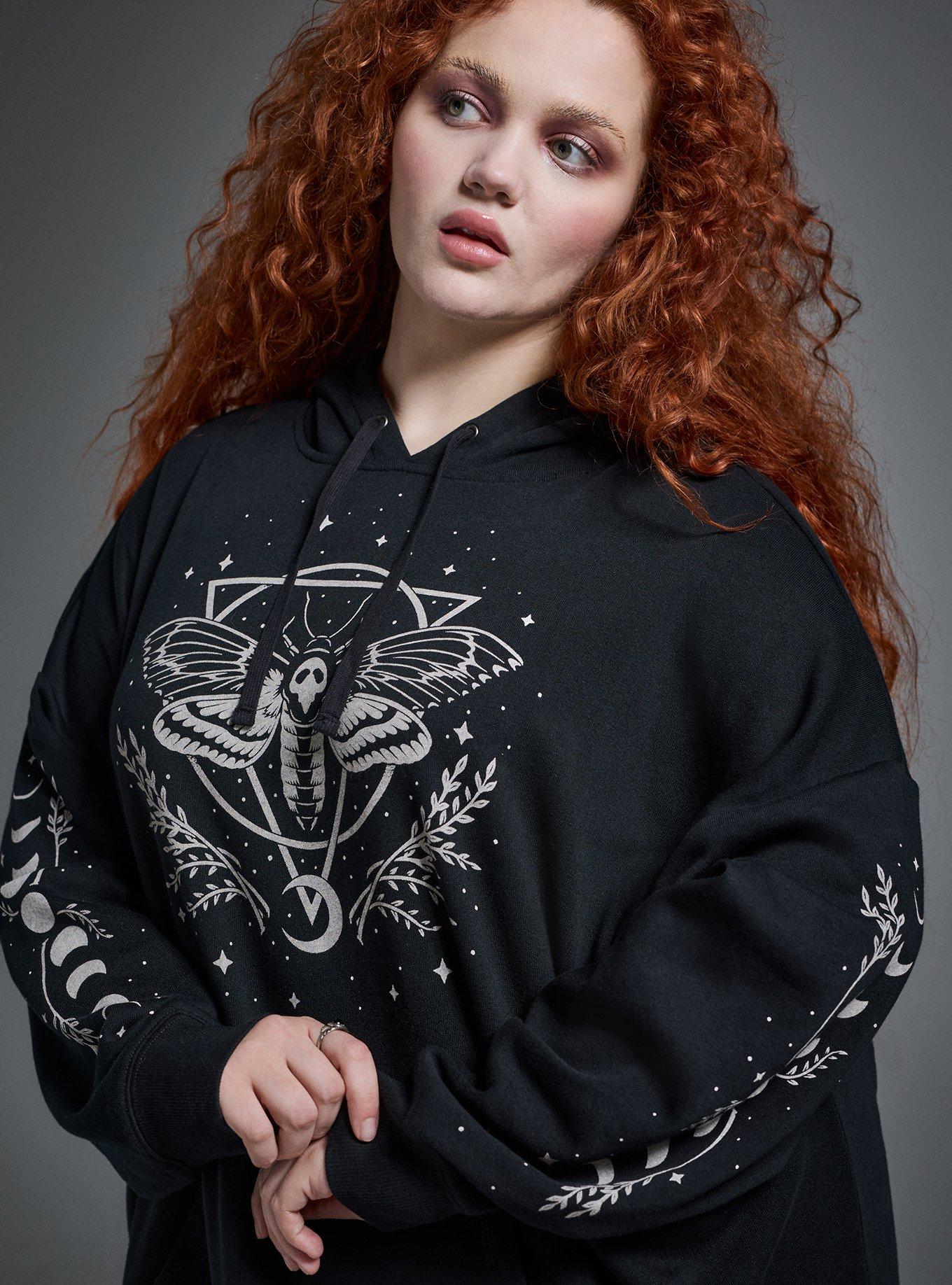 Nightfall Cozy Fleece Hoodie, DEATH HEAD MOTH DEEP BLACK, alternate