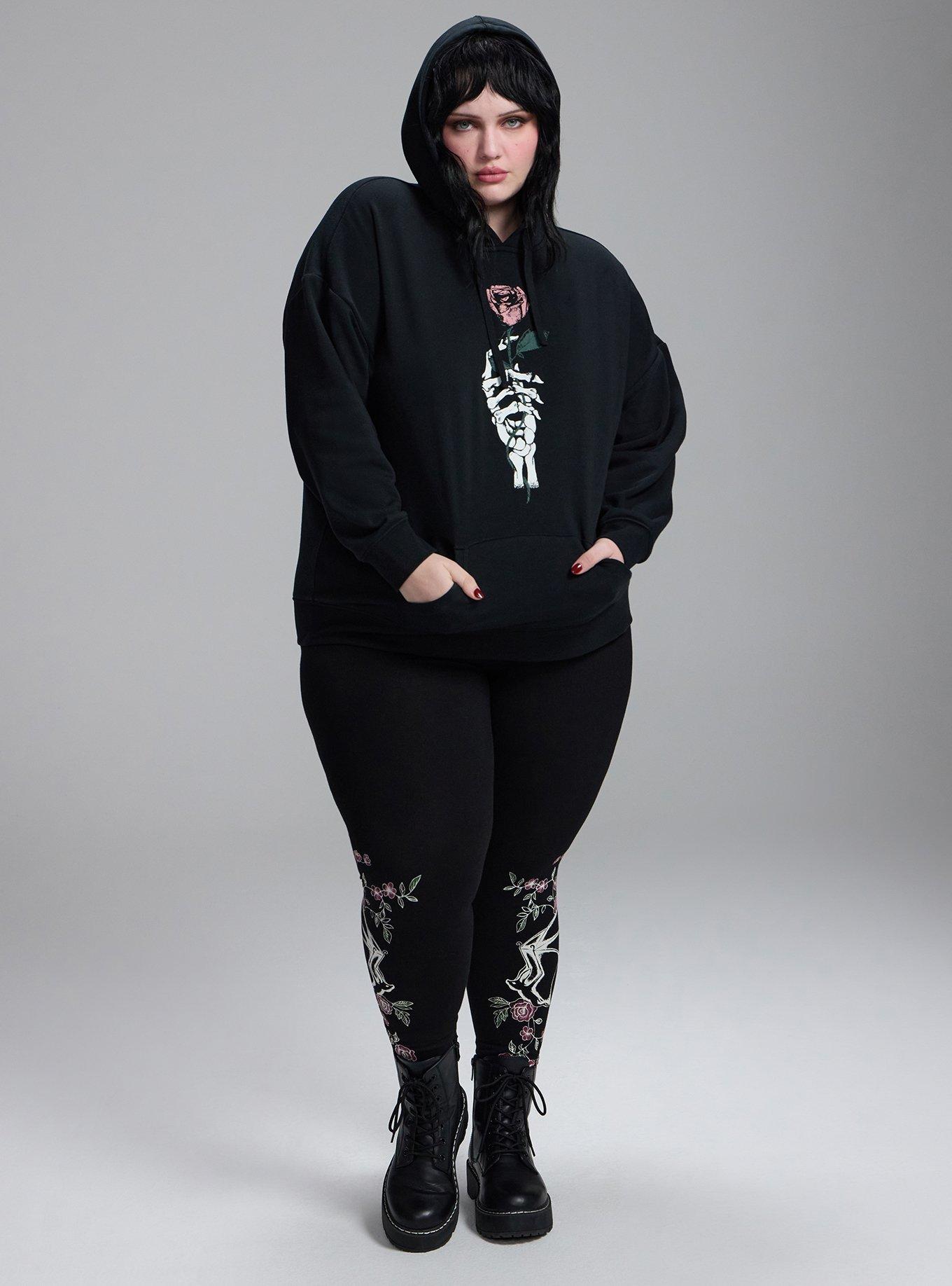 Nightfall Cozy Fleece Hoodie, SKELETON ROSE HAND DEEP BLACK, alternate