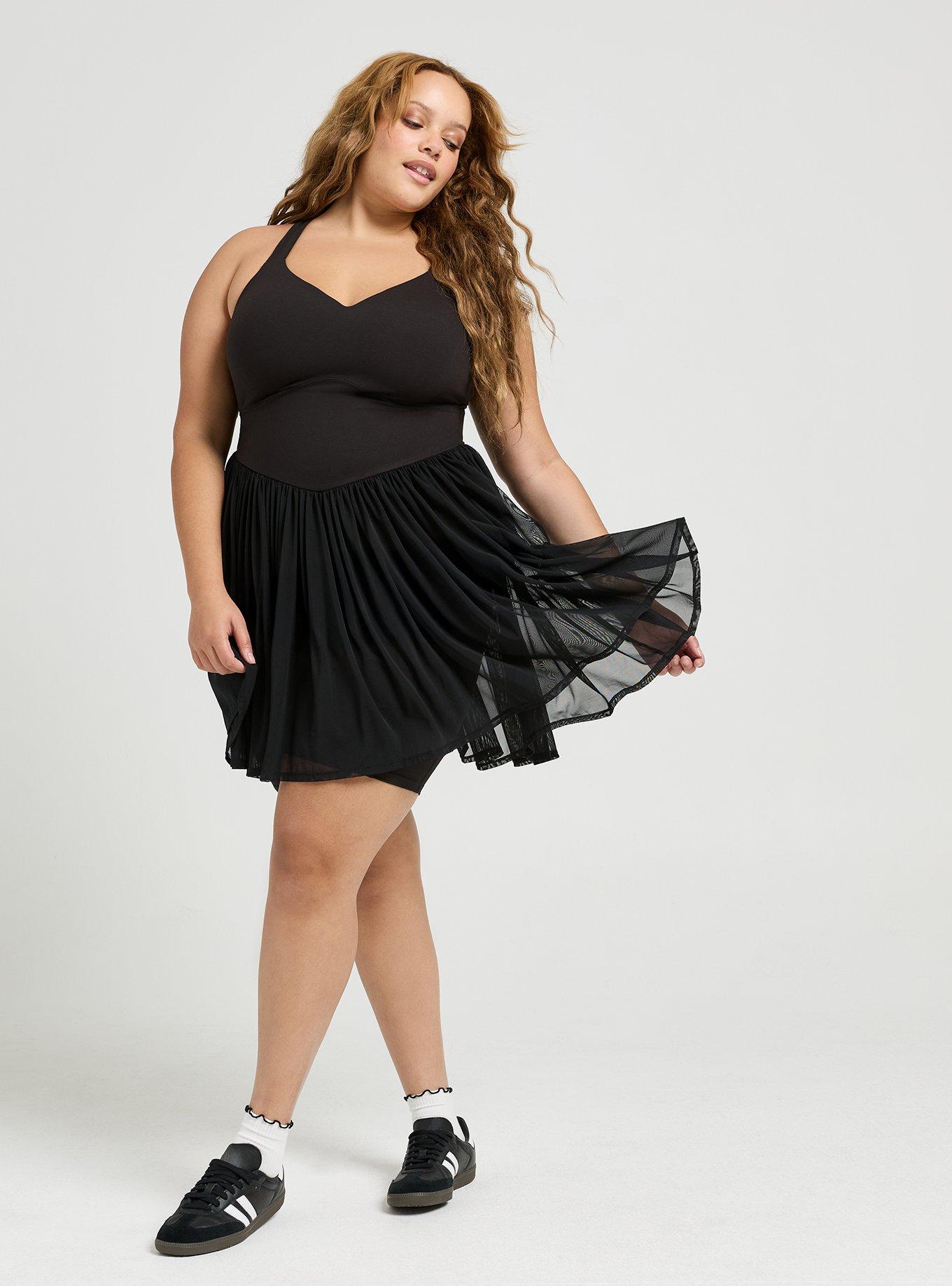 TRU Performance Core Mesh Ruffle 2fer Active Dress, DEEP BLACK, alternate