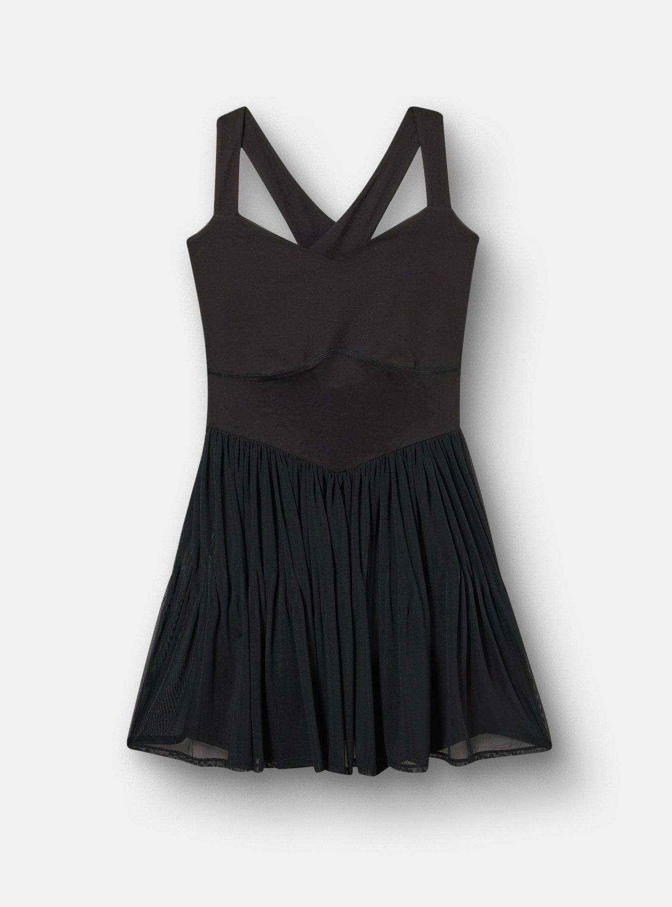 TRU Performance Core Mesh Ruffle 2fer Active Dress, DEEP BLACK, hi-res