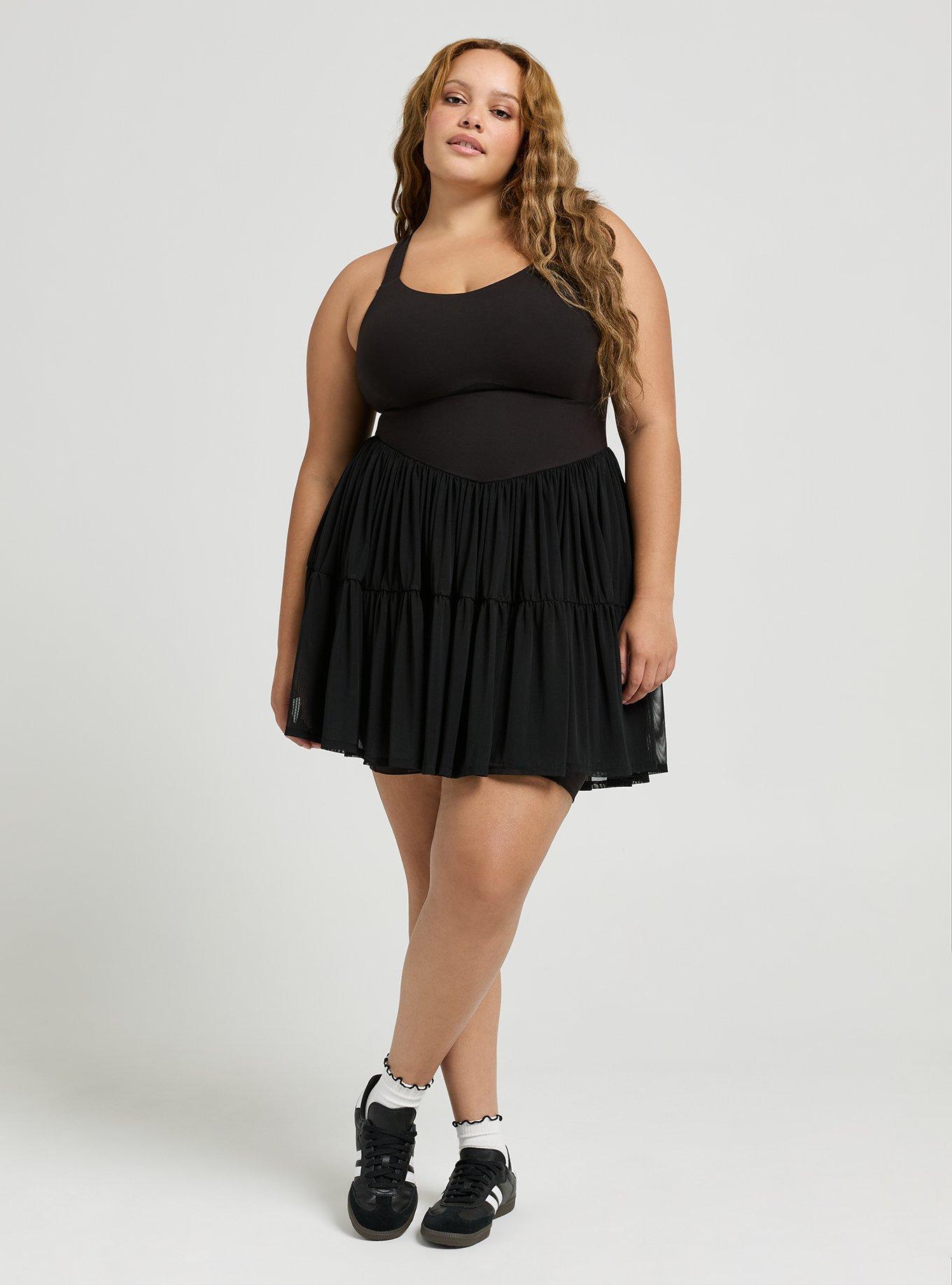 Performance Core Mesh Ruffle 2fer Active Dress, DEEP BLACK, hi-res