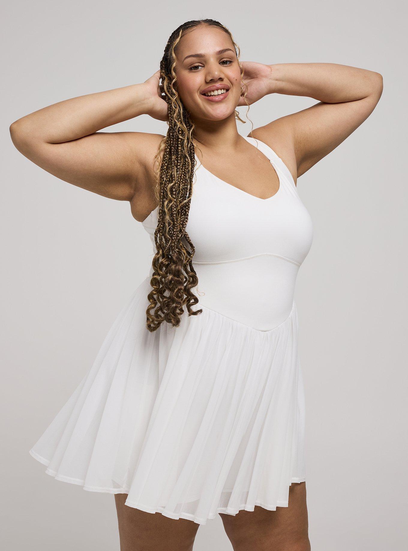 TRU Performance Core Mesh Ruffle 2fer Active Dress, BLANC DE BLANC, alternate