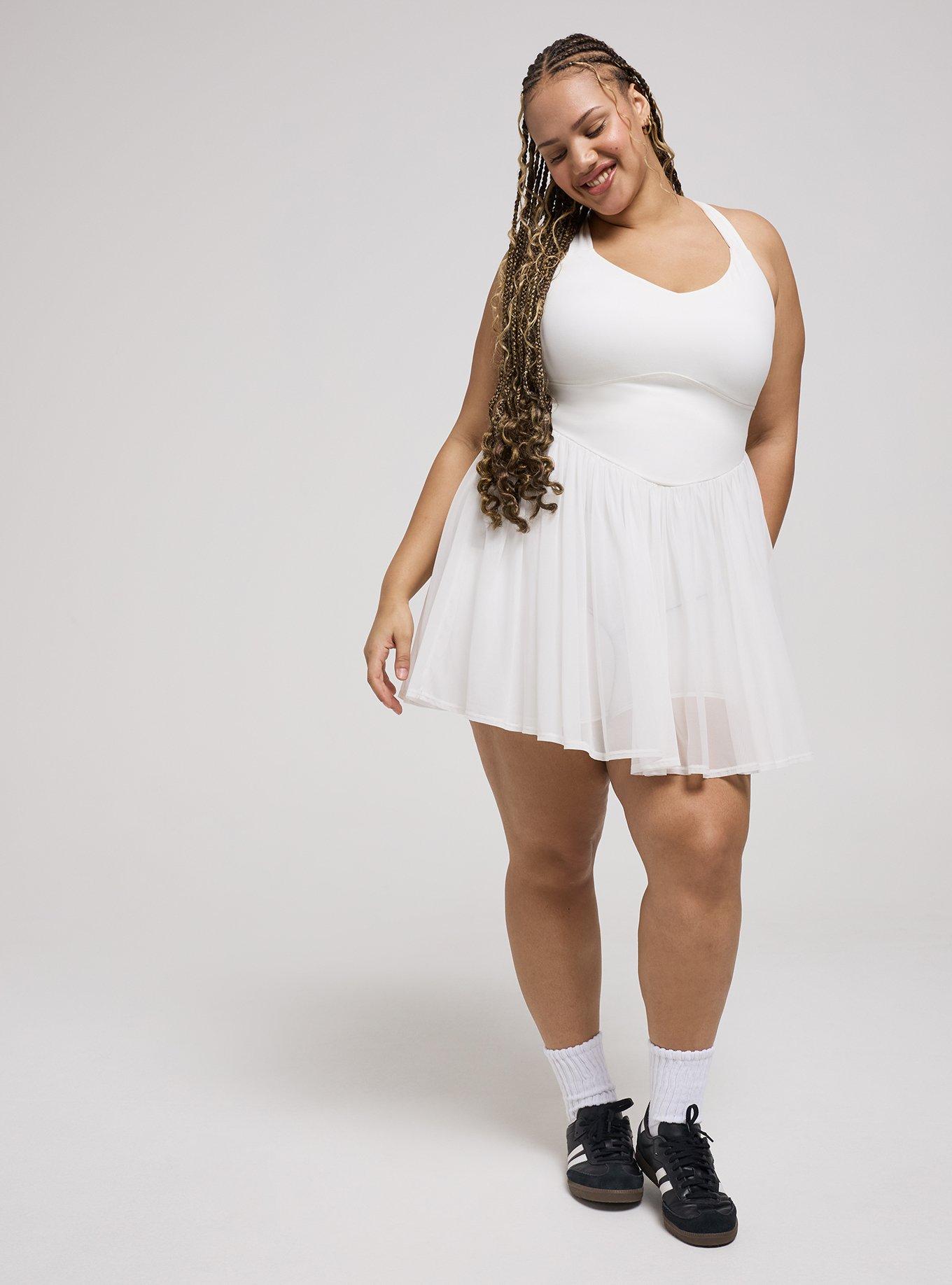 TRU Performance Core Mesh Ruffle 2fer Active Dress, BLANC DE BLANC, alternate