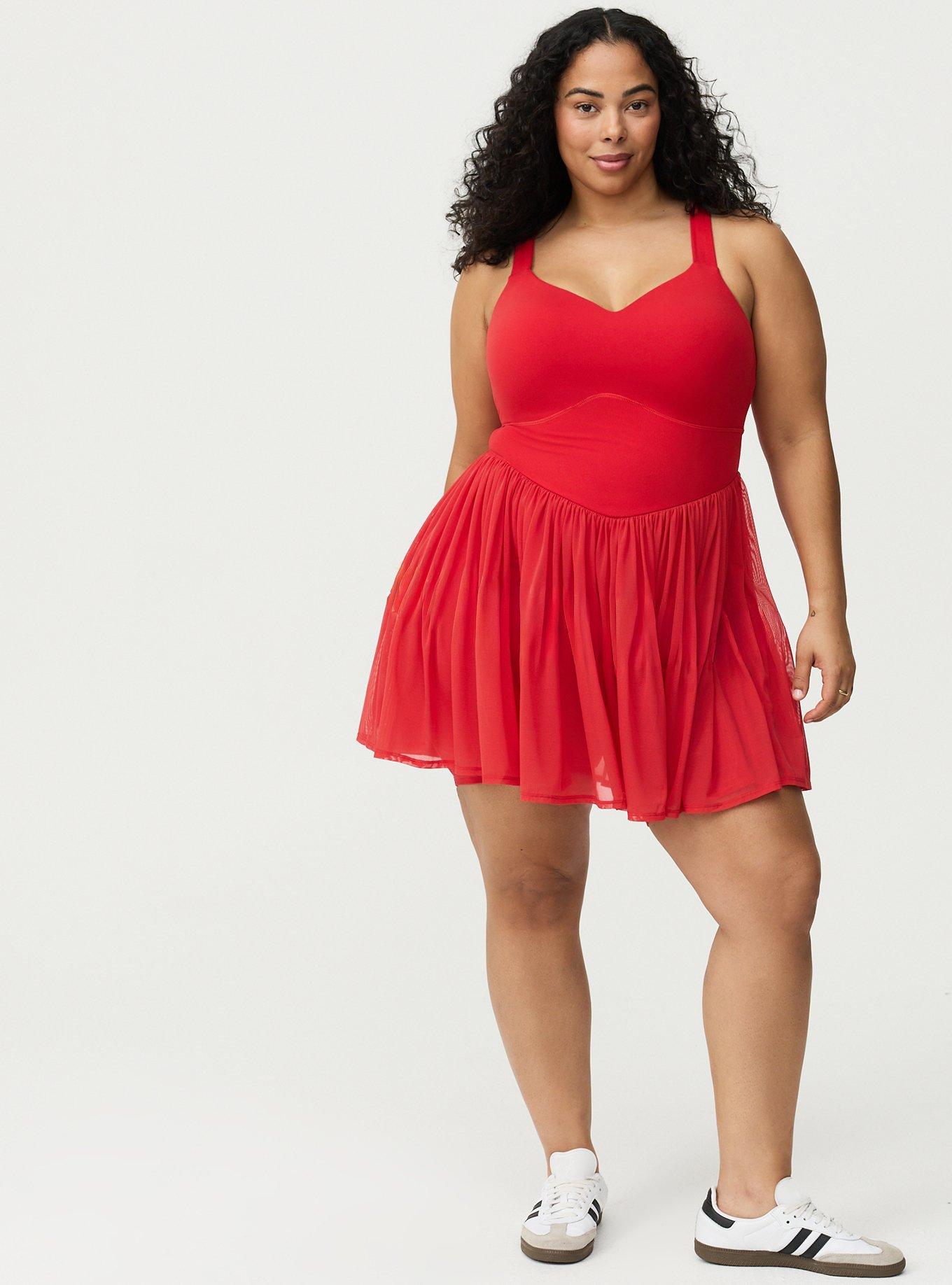 TRU Performance Core Mesh Ruffle 2fer Active Dress, URBAN RED, alternate