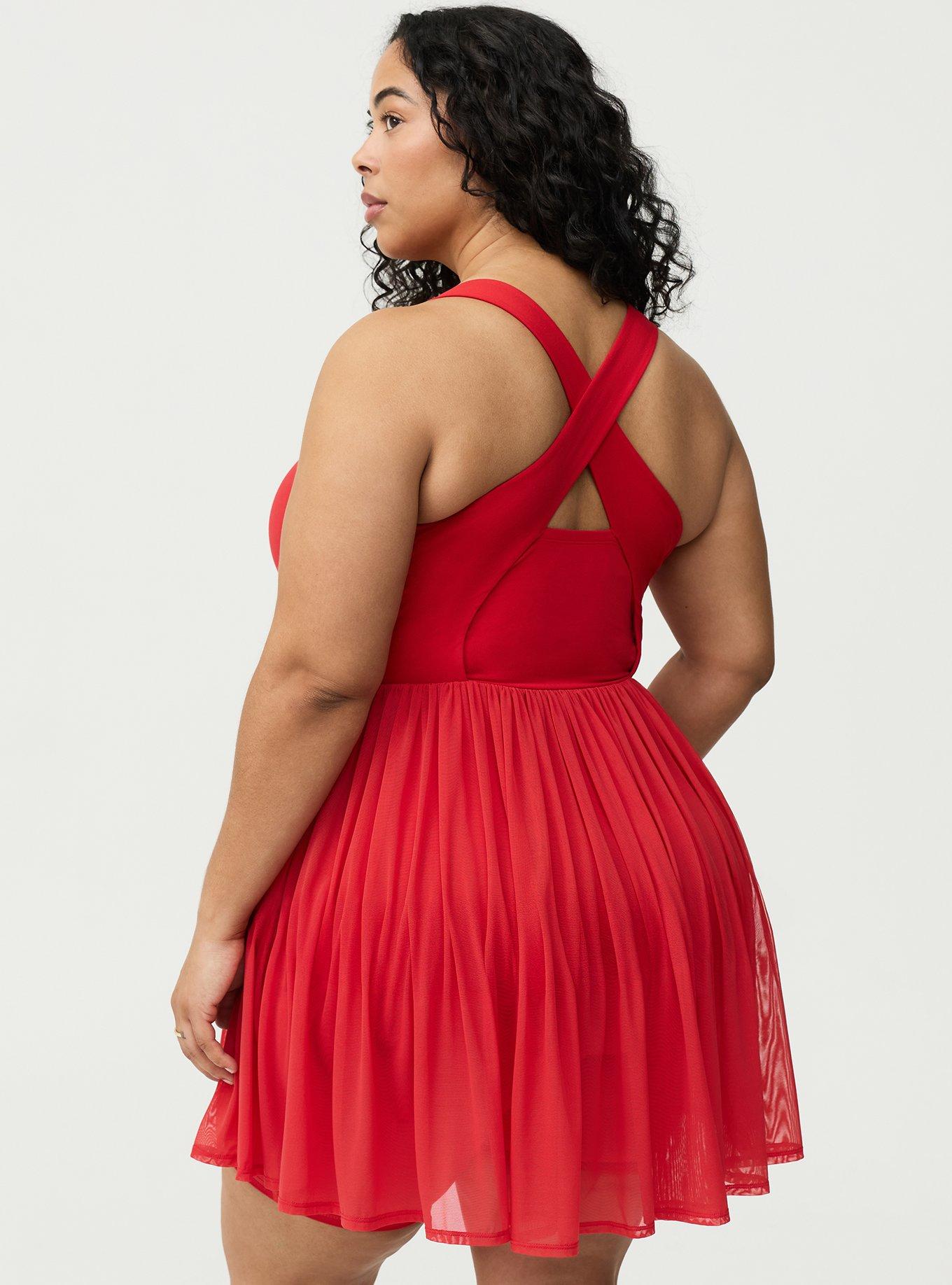 TRU Performance Core Mesh Ruffle 2fer Active Dress, URBAN RED, alternate