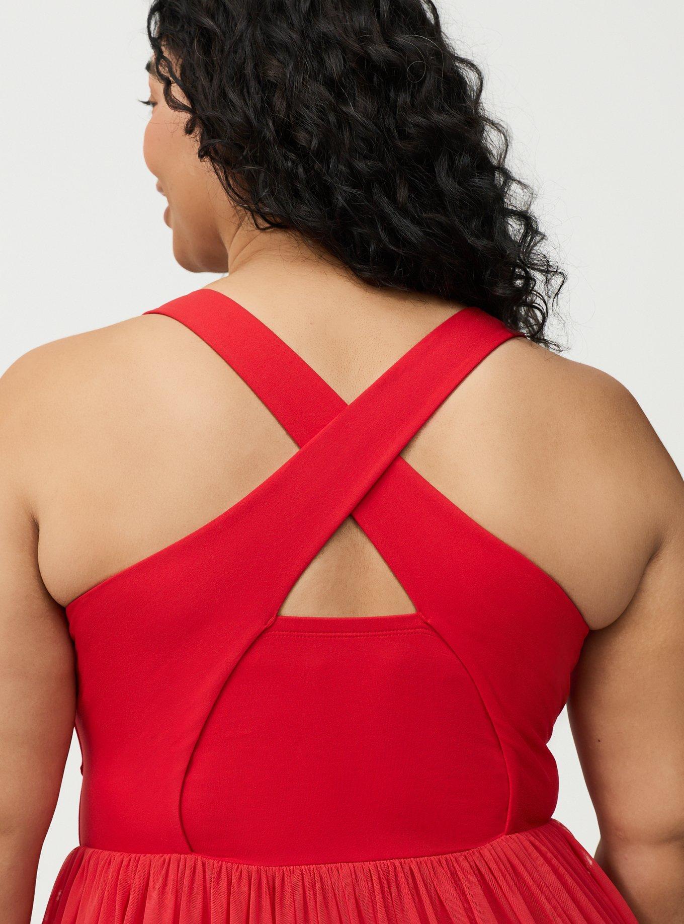 TRU Performance Core Mesh Ruffle 2fer Active Dress, URBAN RED, alternate