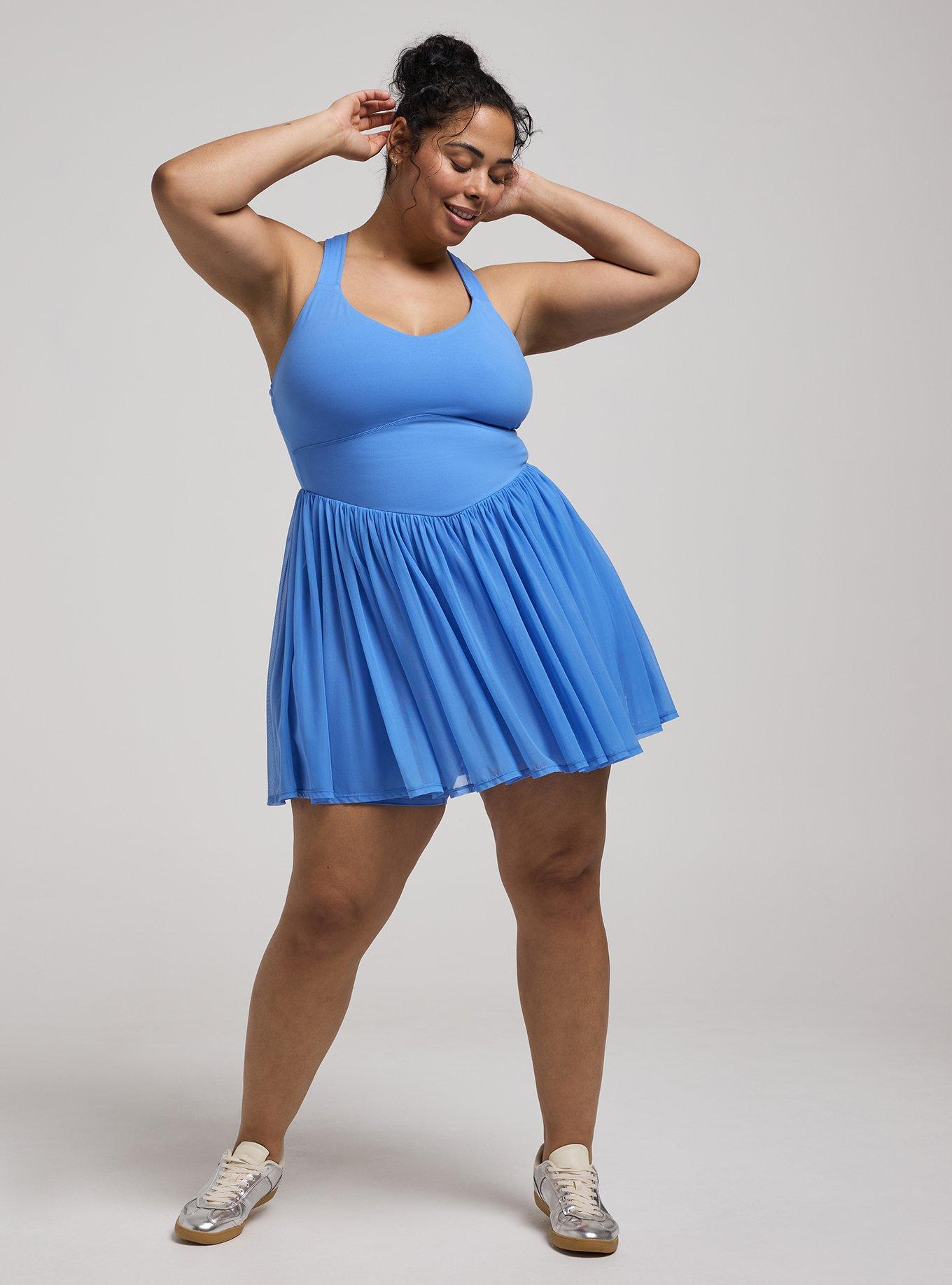 Plus Size TRU Performance Core Mesh Ruffle 2fer Active Dress, REGATTA, hi-res