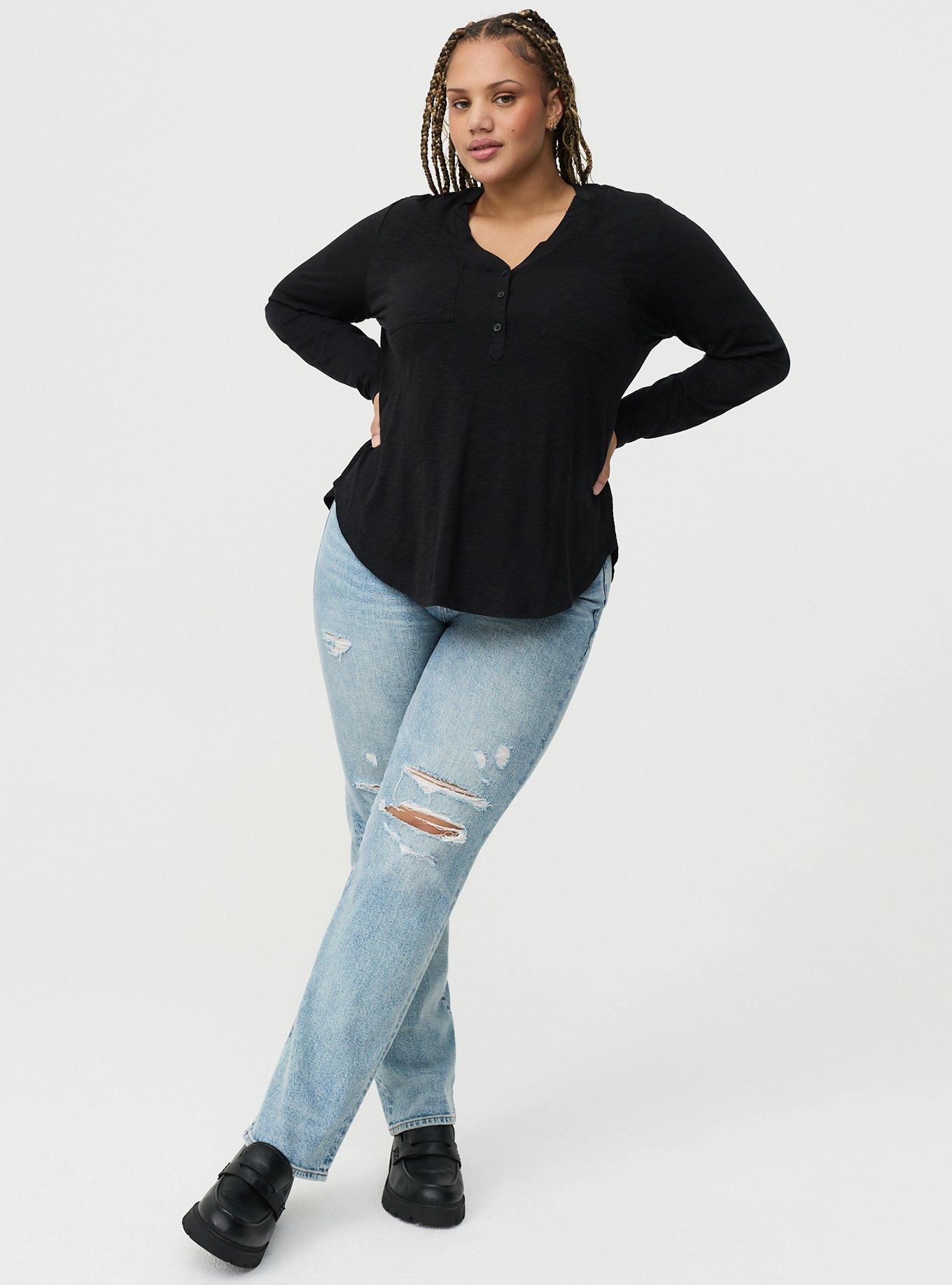 Harper Vintage Slub V-Neck Top, DEEP BLACK, alternate