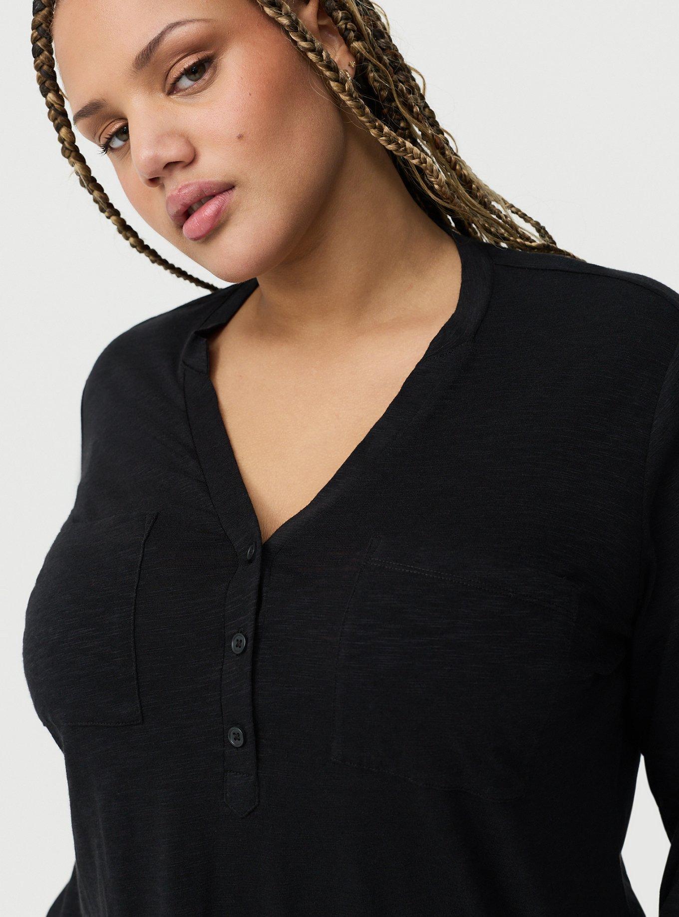 Harper Vintage Slub V-Neck Top, DEEP BLACK, alternate