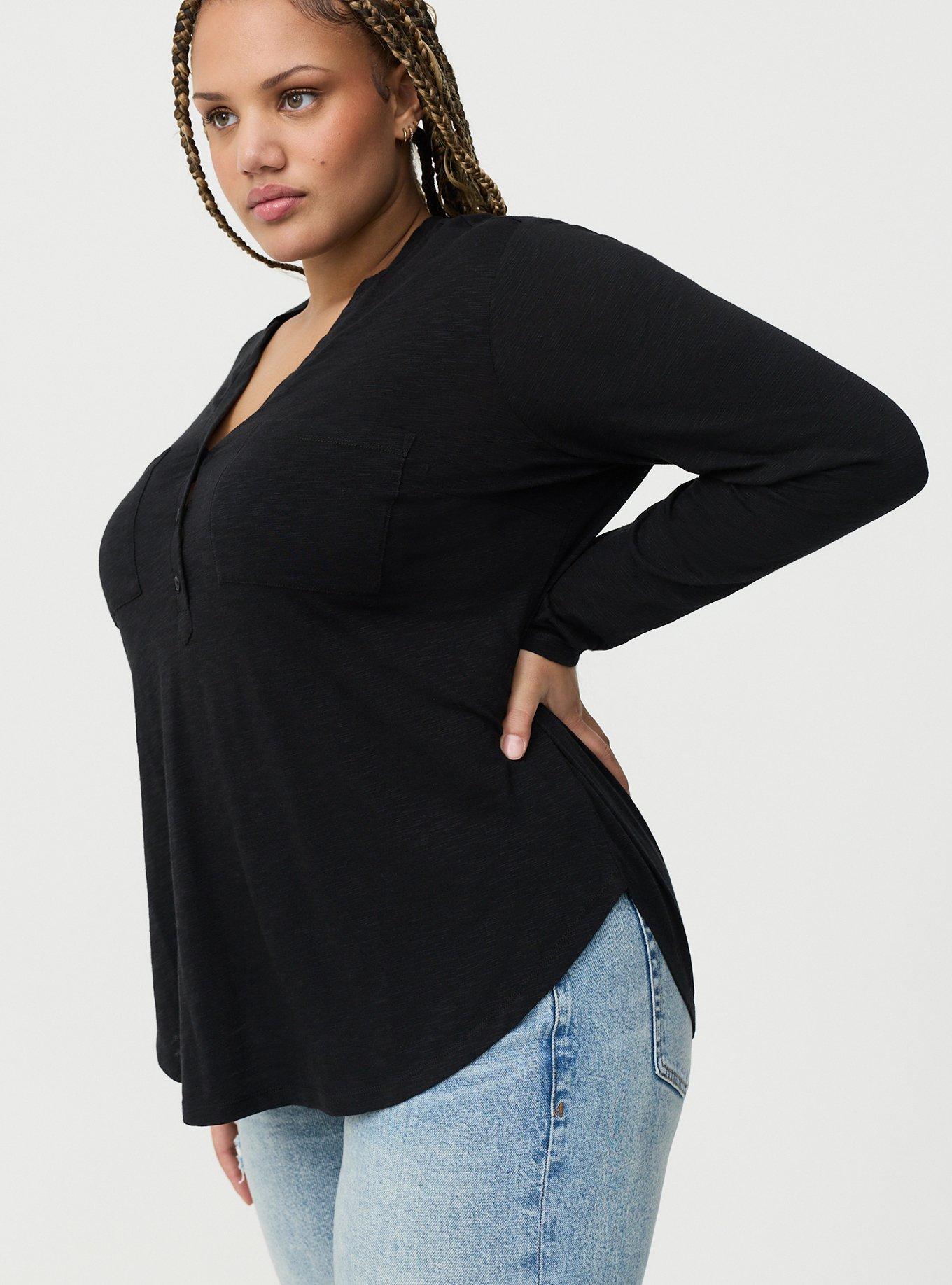 Harper Vintage Slub V-Neck Top, DEEP BLACK, alternate