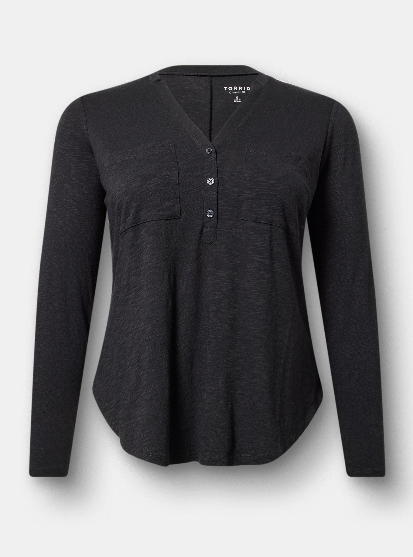 Harper Vintage Slub V-Neck Top, DEEP BLACK, hi-res