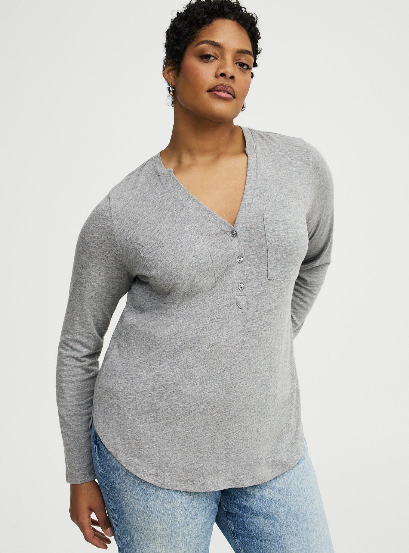 Plus Size Harper Vintage Slub V-Neck Top, MED HEATHER GREY, hi-res
