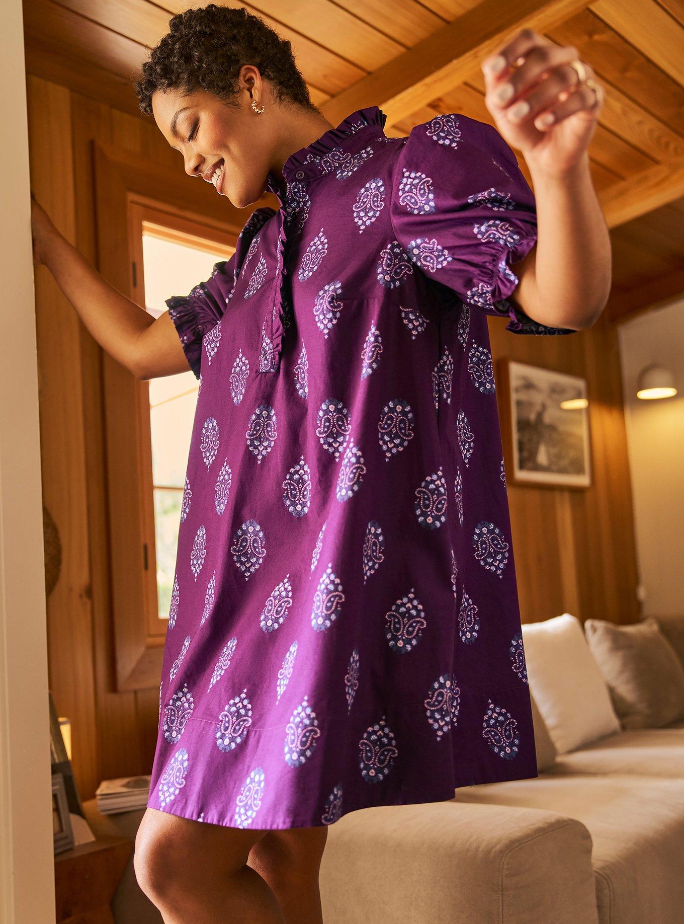 Belle Isle Ruffle Neck Mini Dress, PRIYA FLOWERS PURPLE, hi-res