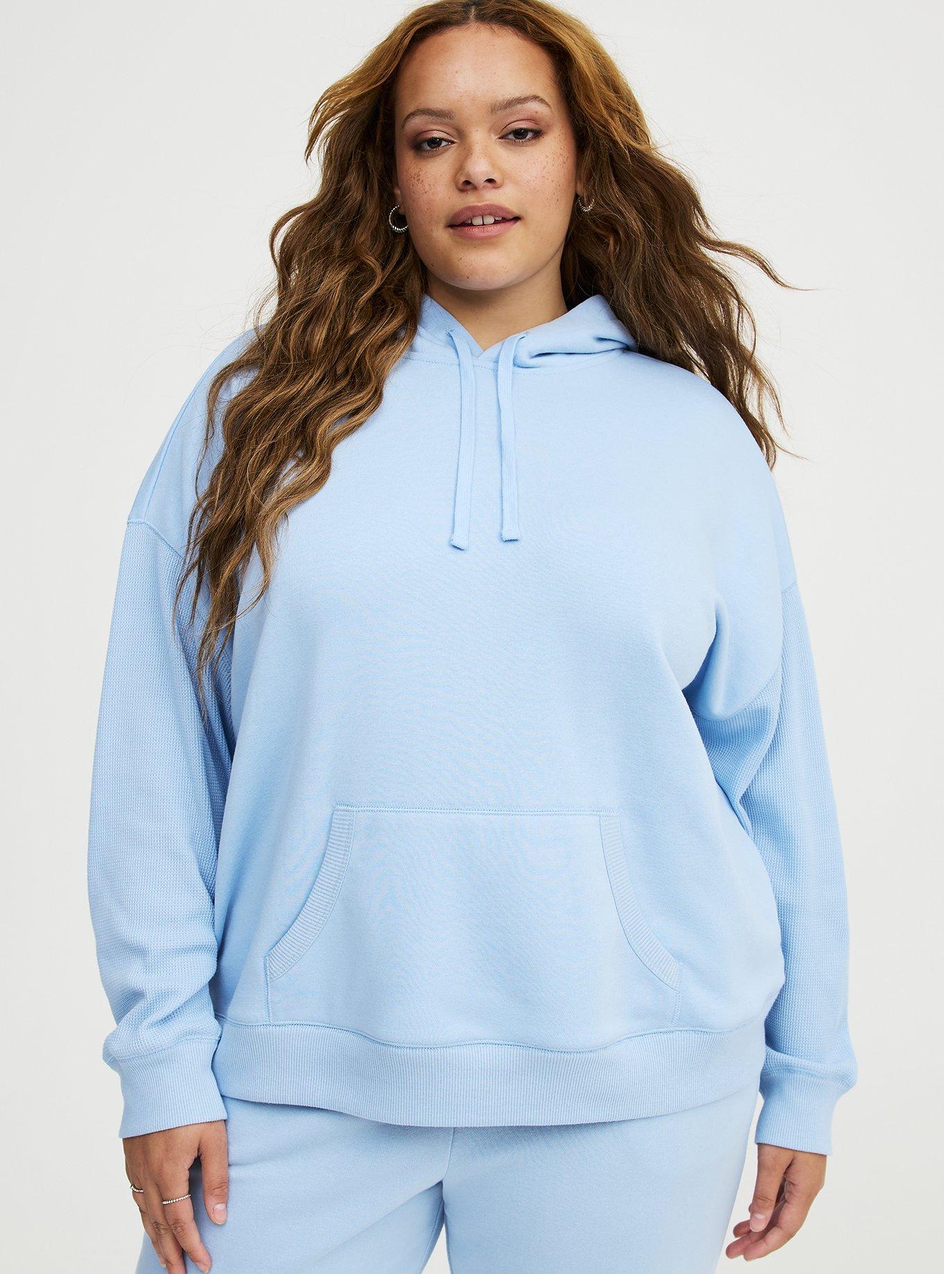 Plus Size French Terry Contrast Hoodie, CHAMBRAY BLUE, hi-res