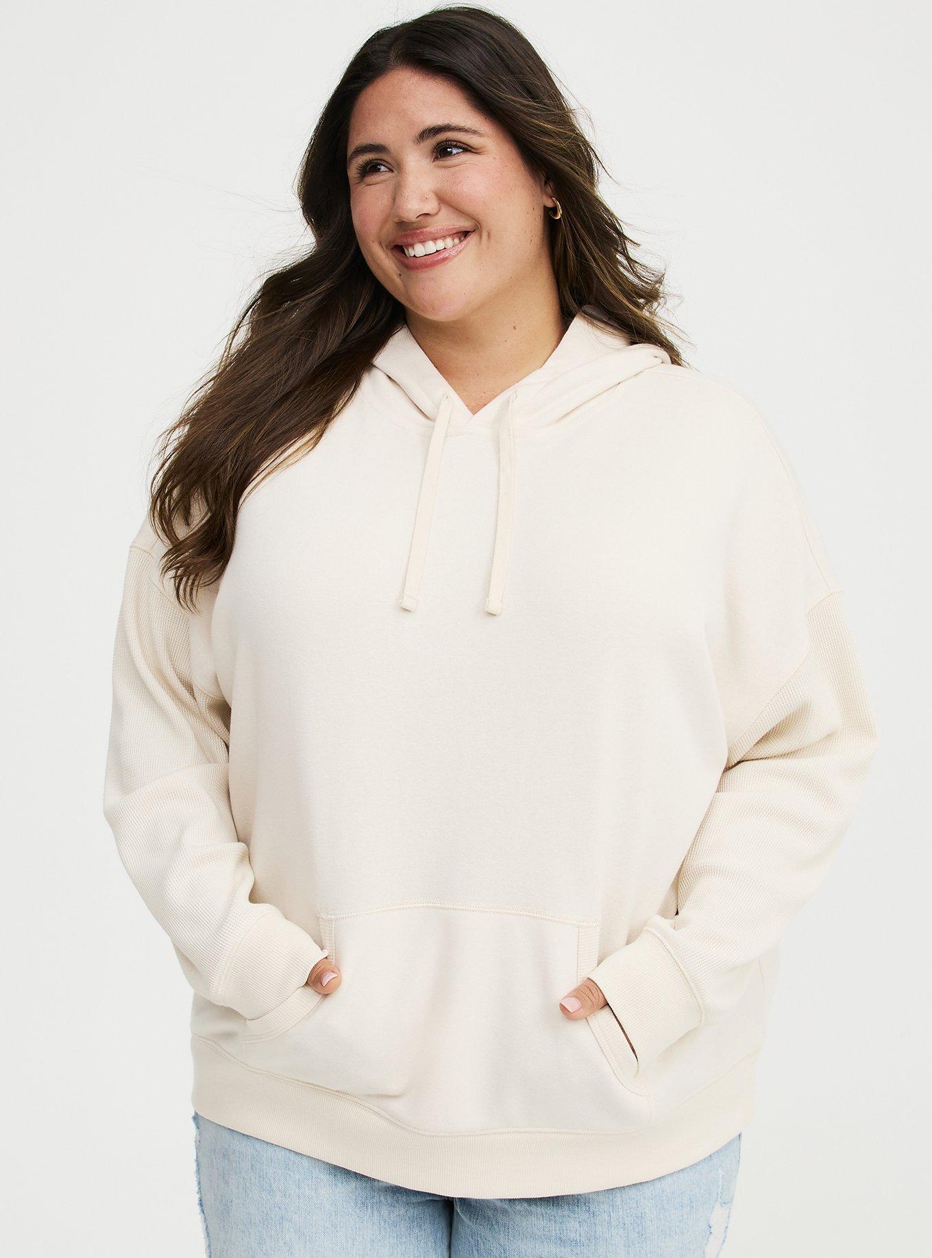 Plus Size French Terry Contrast Hoodie, WHITE SWAN, hi-res