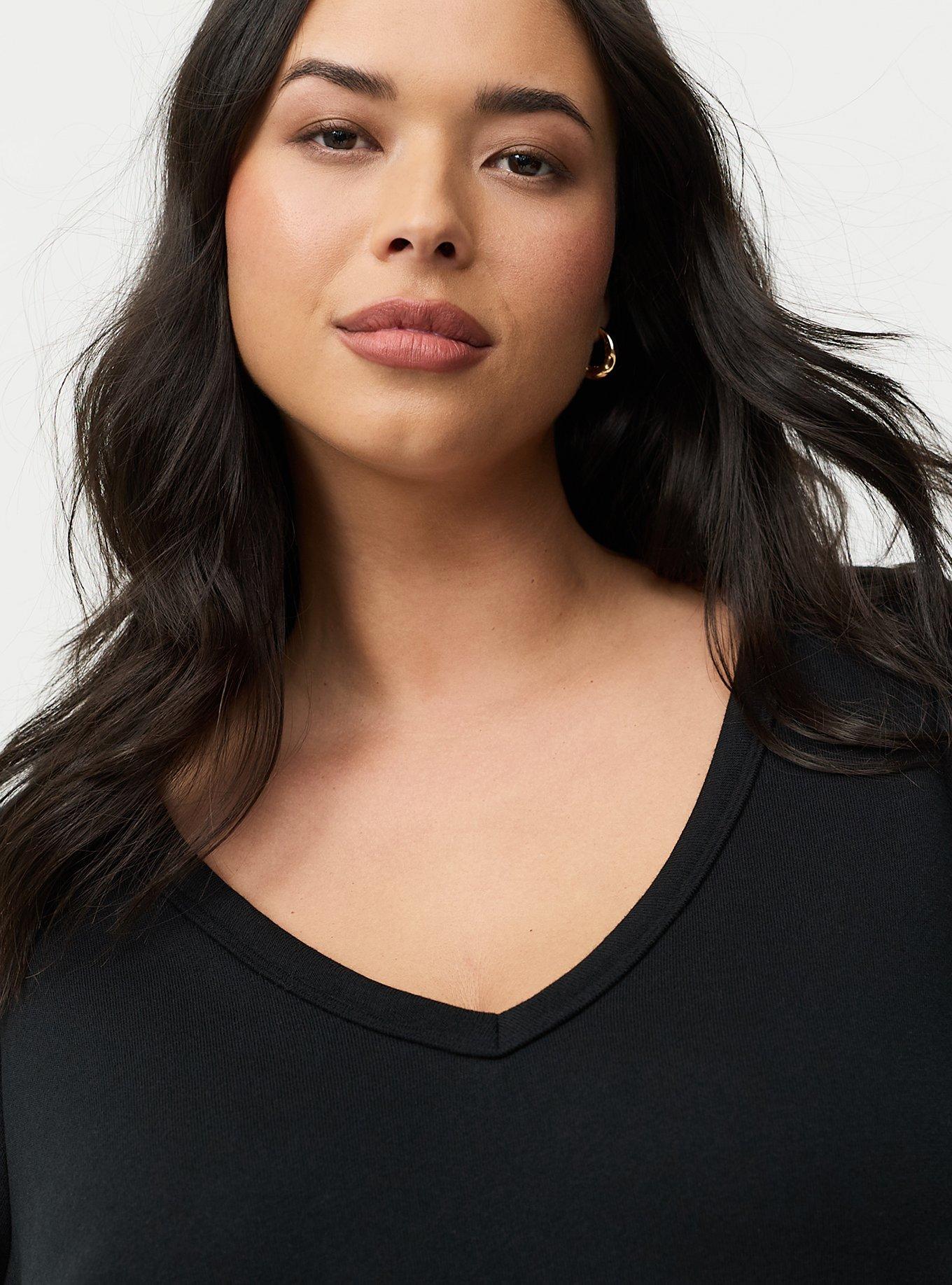 Cozy Fleece V-Neck Crochet Sweatshirt, DEEP BLACK, alternate