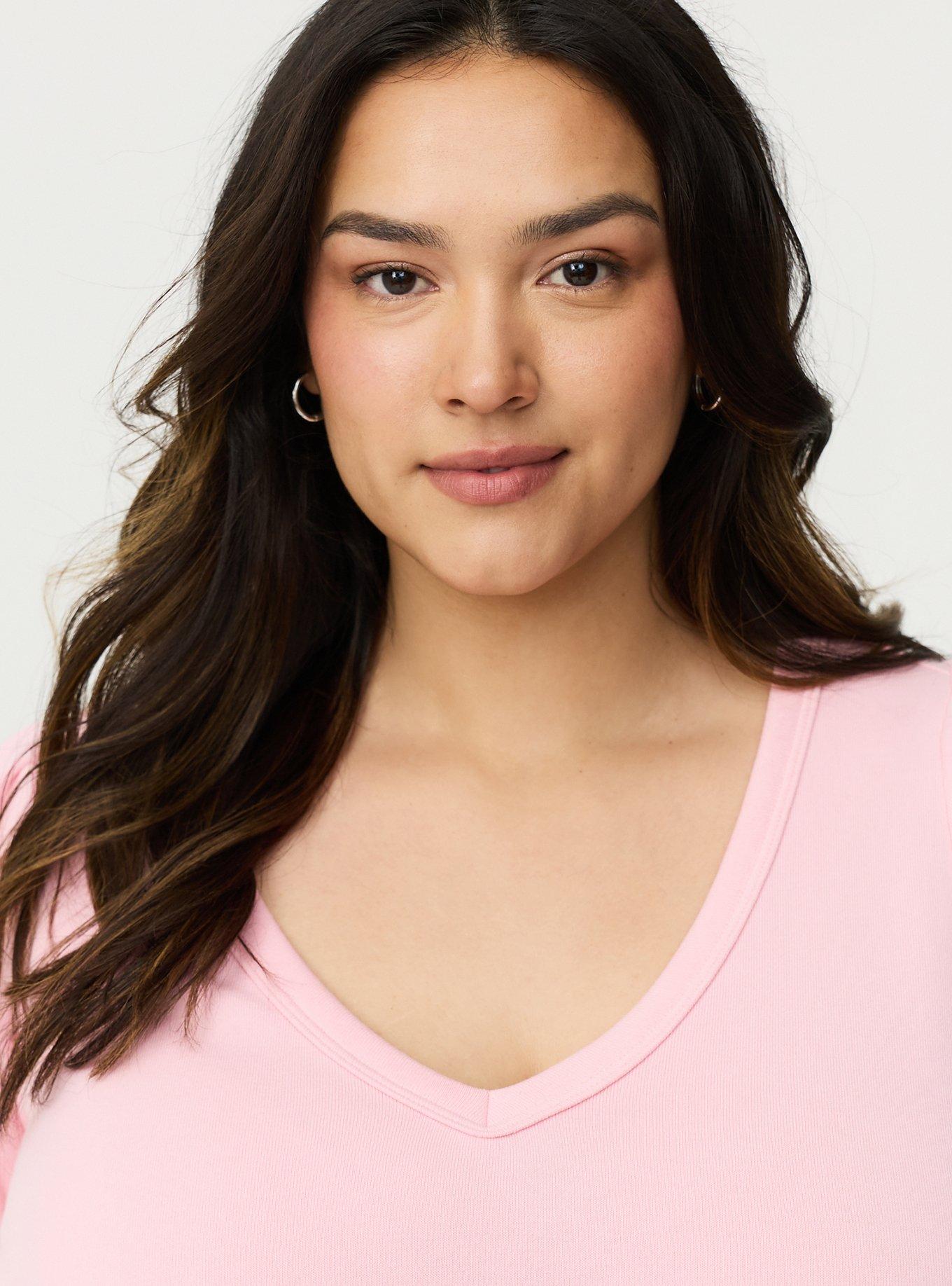 Cozy Fleece V-Neck Crochet Sweatshirt, TICKLED PINK, alternate