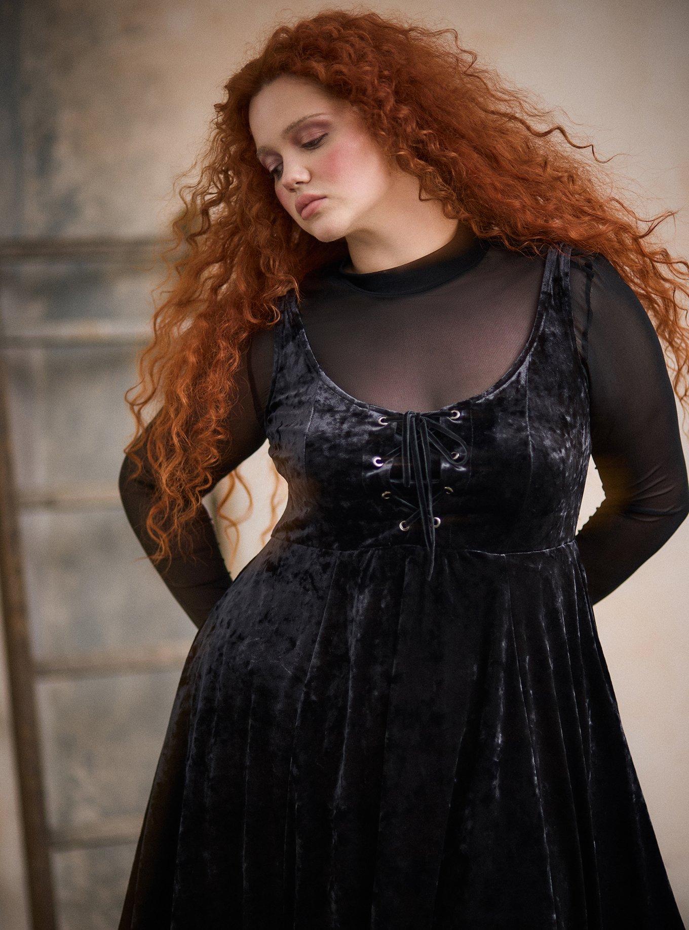 Nightfall Crushed Velvet Lace-Up Mini Dress, DEEP BLACK, alternate