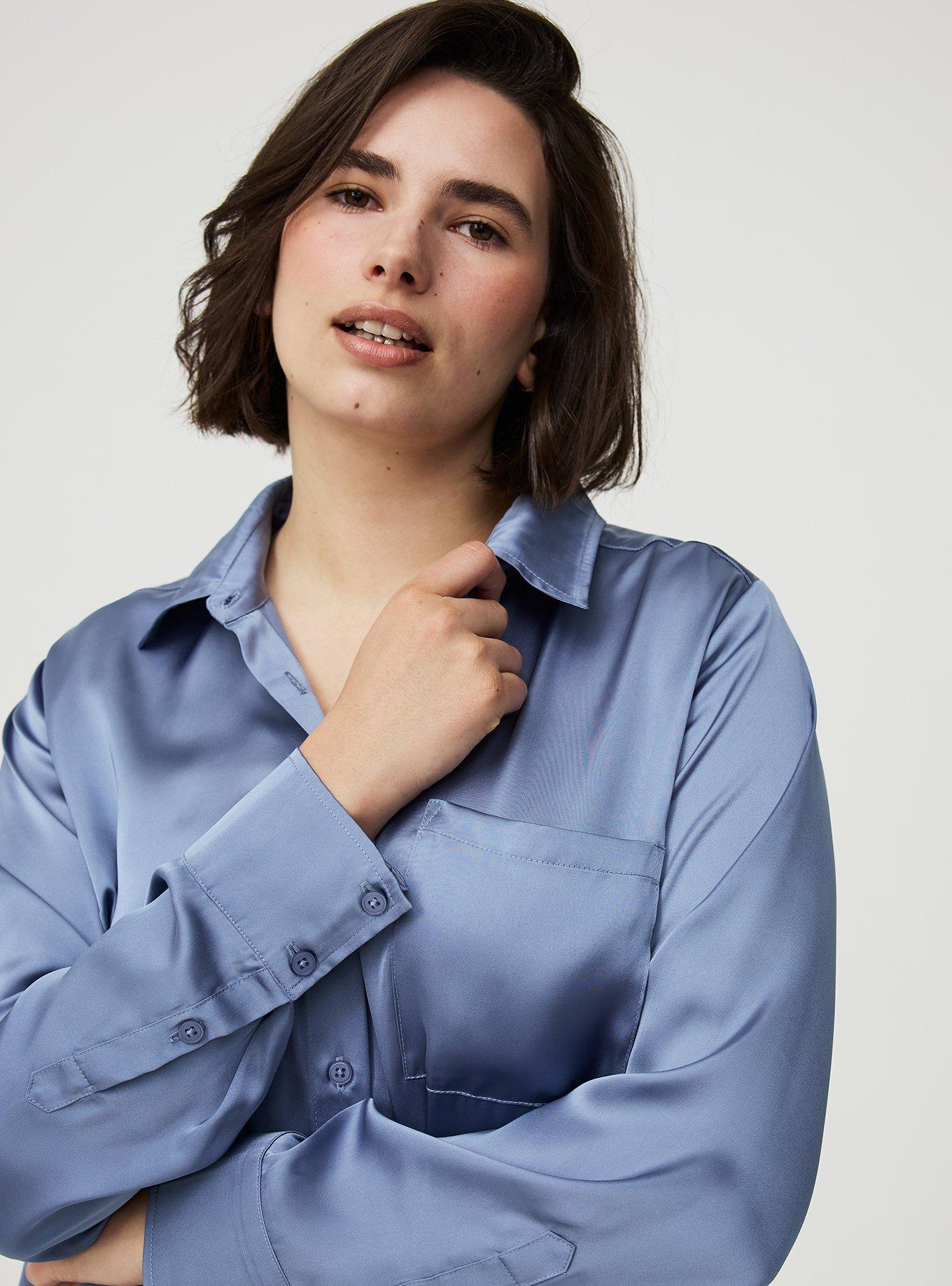 Satin Relaxed Button-Up Shirt, TROPOSPHERE, alternate