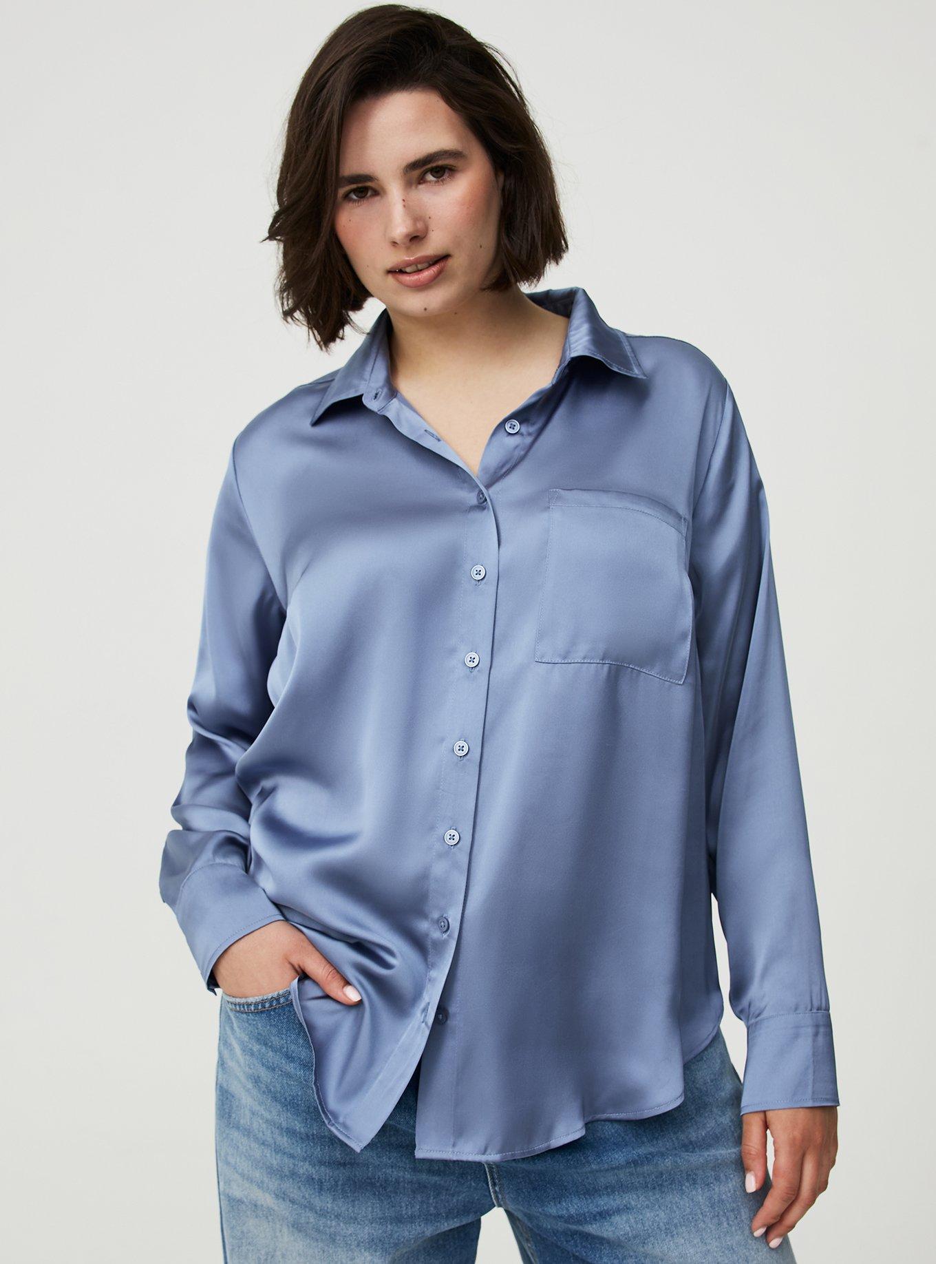 Satin Relaxed Button-Up Shirt, TROPOSPHERE, alternate