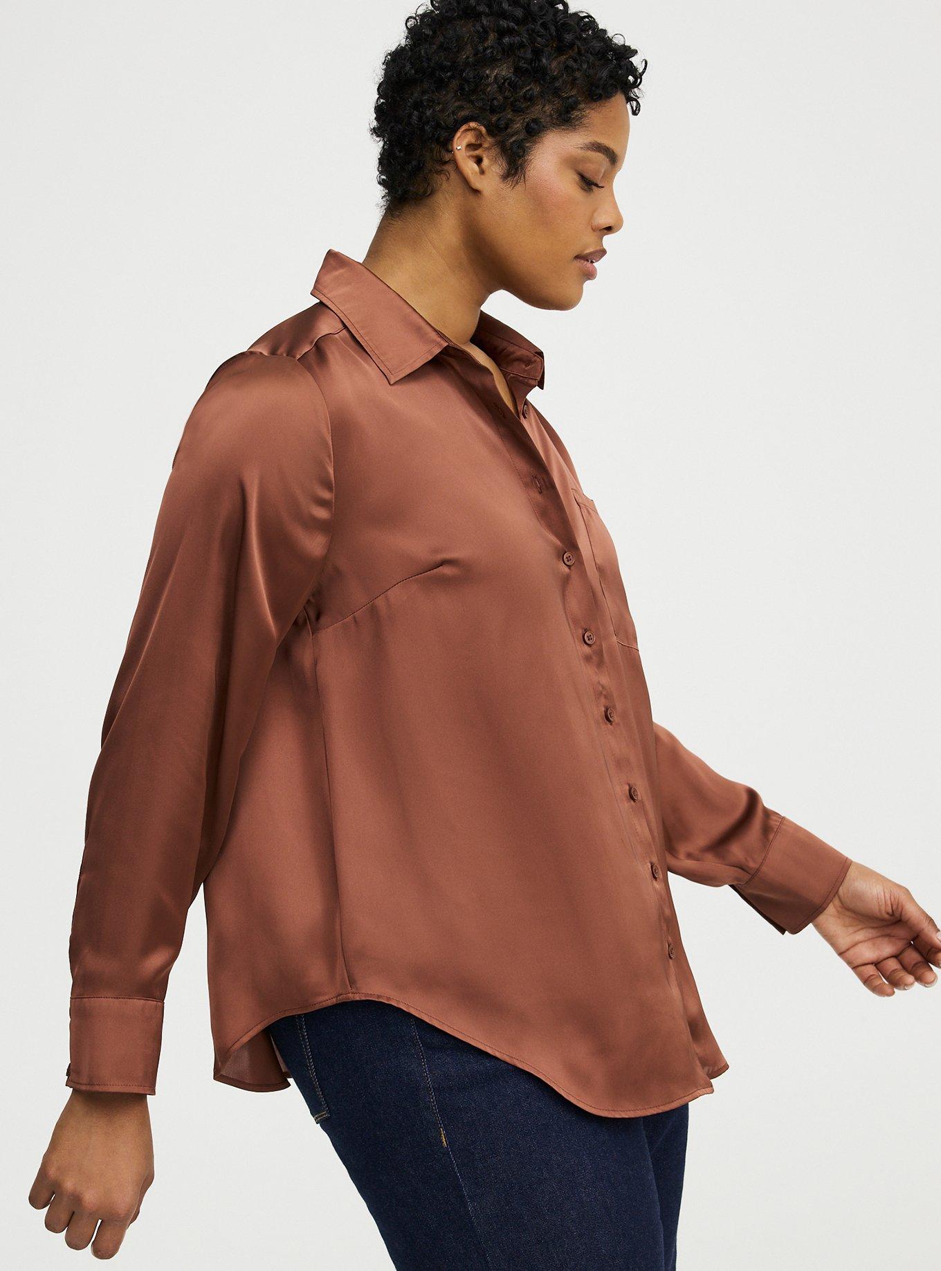 Satin Relaxed Button-Up Shirt, MINK, alternate