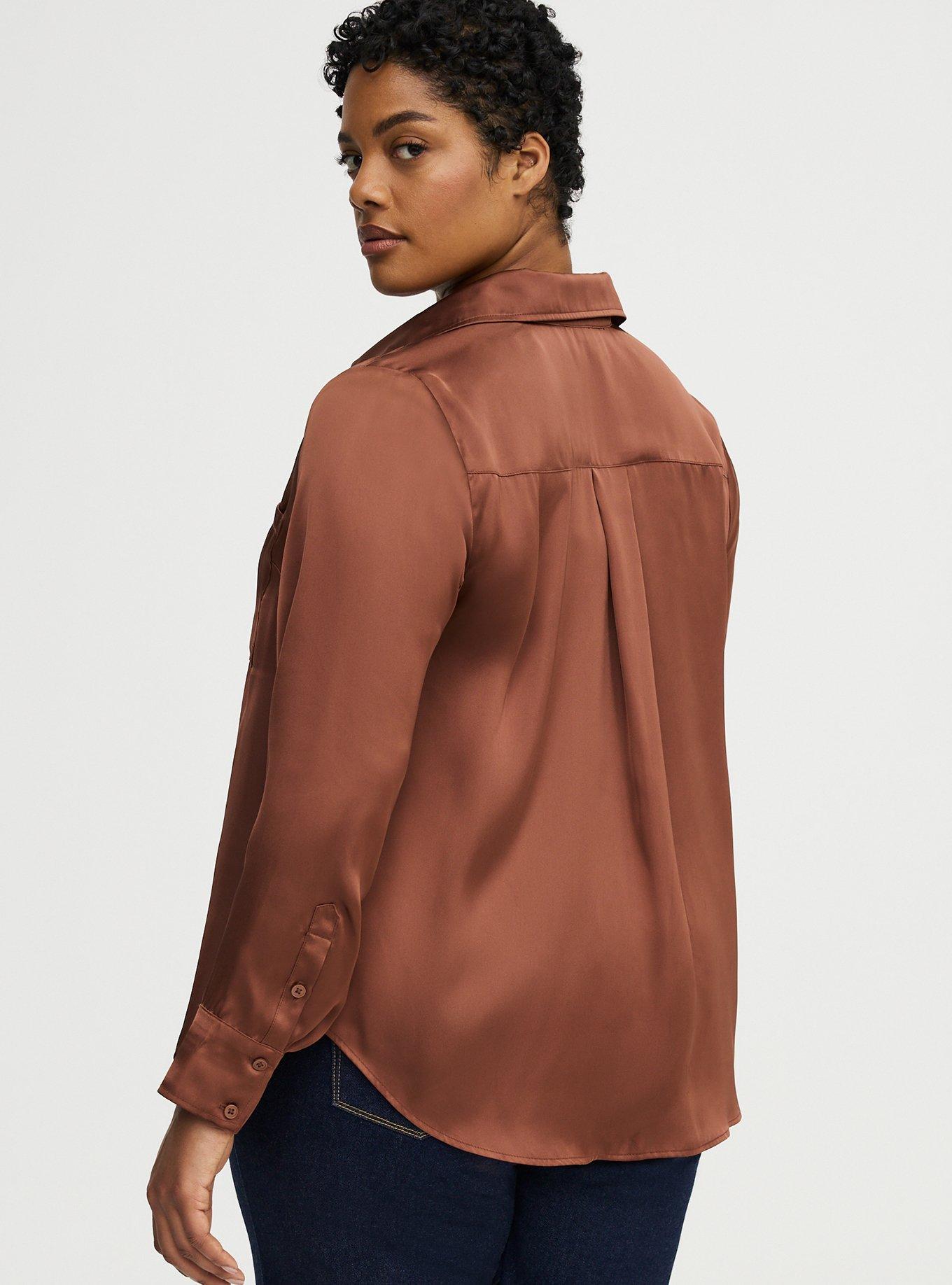 Satin Relaxed Button-Up Shirt, MINK, alternate