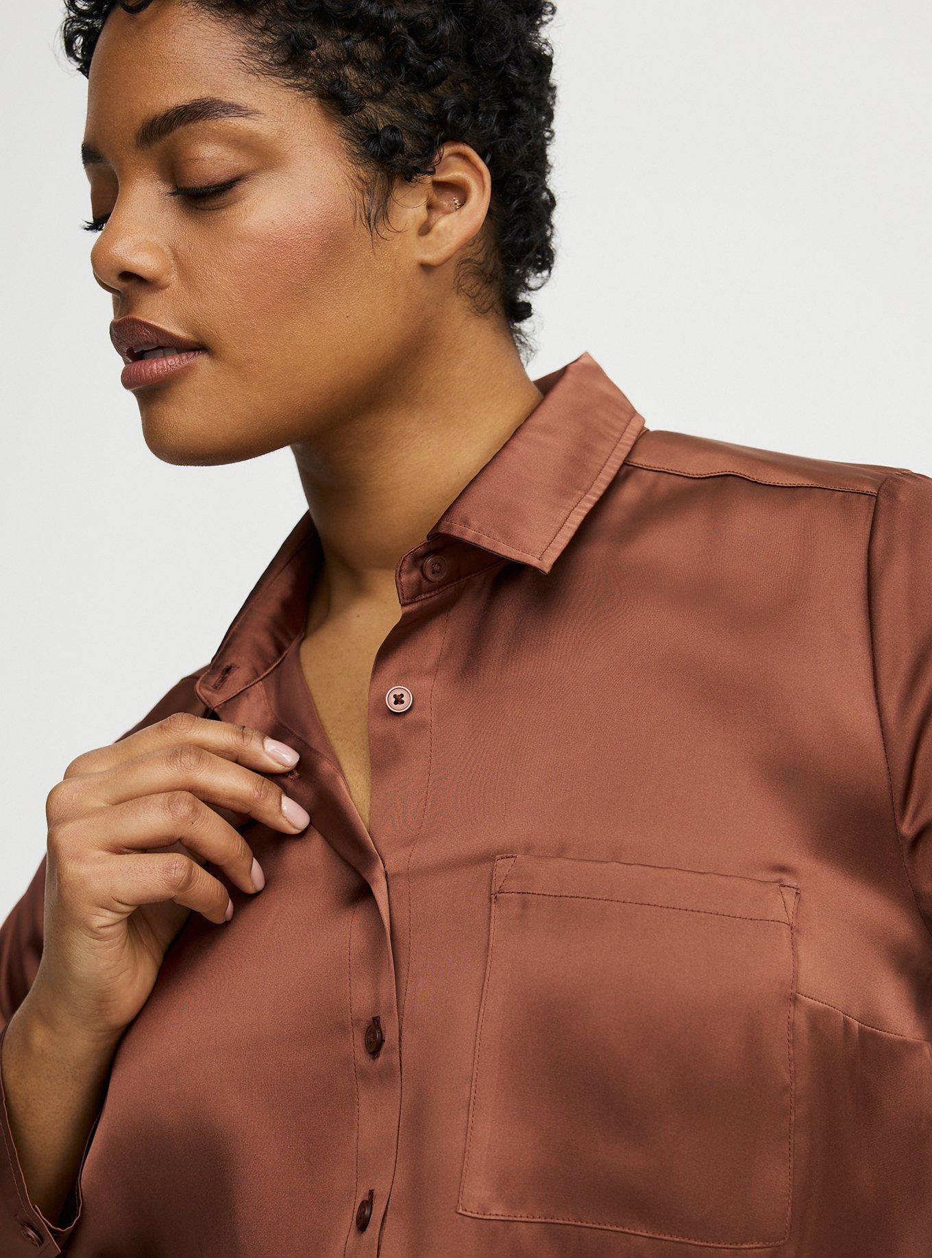 Satin Relaxed Button-Up Shirt, MINK, alternate