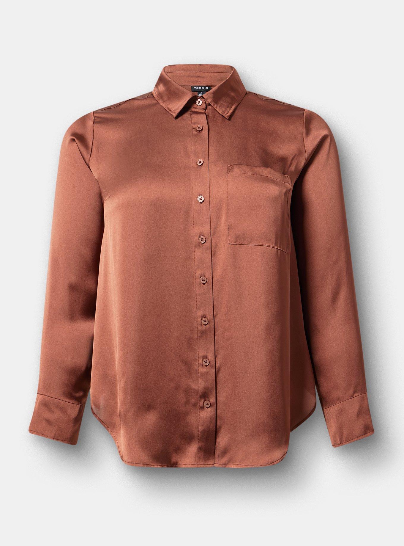 Satin Relaxed Button-Up Shirt, MINK, hi-res