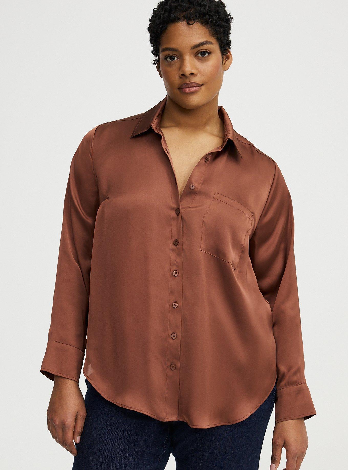Satin Relaxed Button-Up Shirt, MINK, hi-res