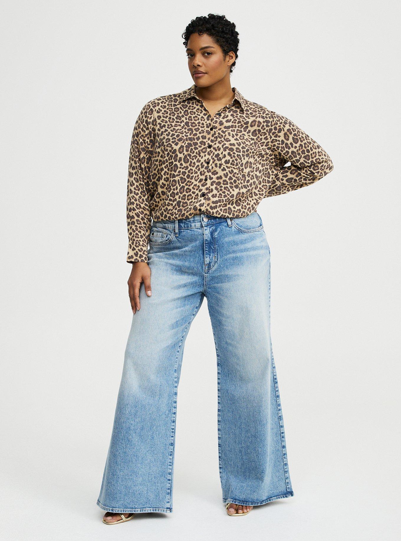 Lizzie Button-Up Shirt, FIFTIES LEOPARD IVORY, alternate