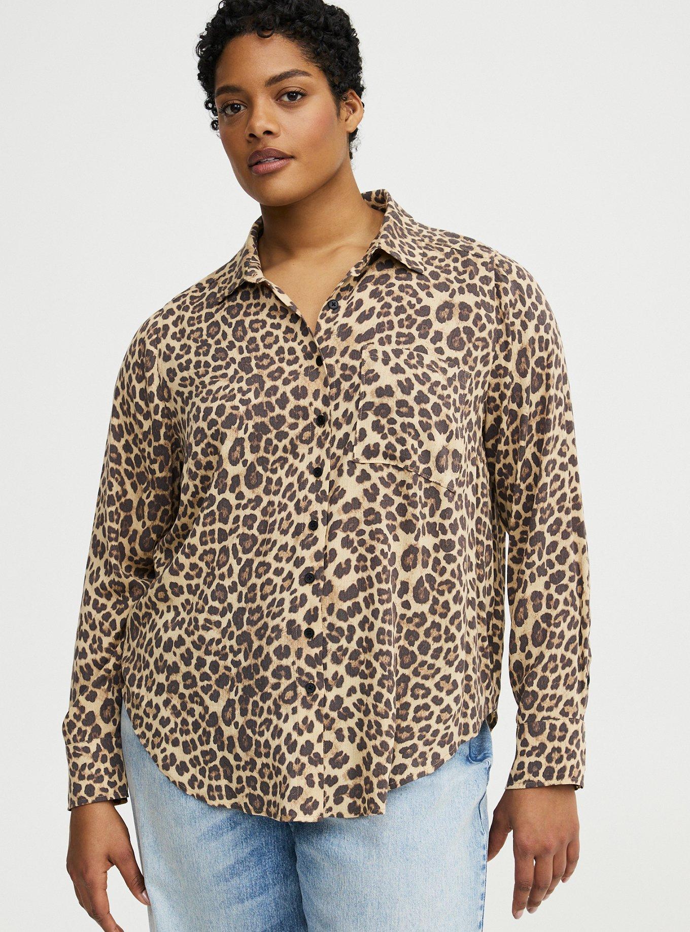 Plus Size Lizzie Button-Up Shirt, FIFTIES LEOPARD IVORY, hi-res