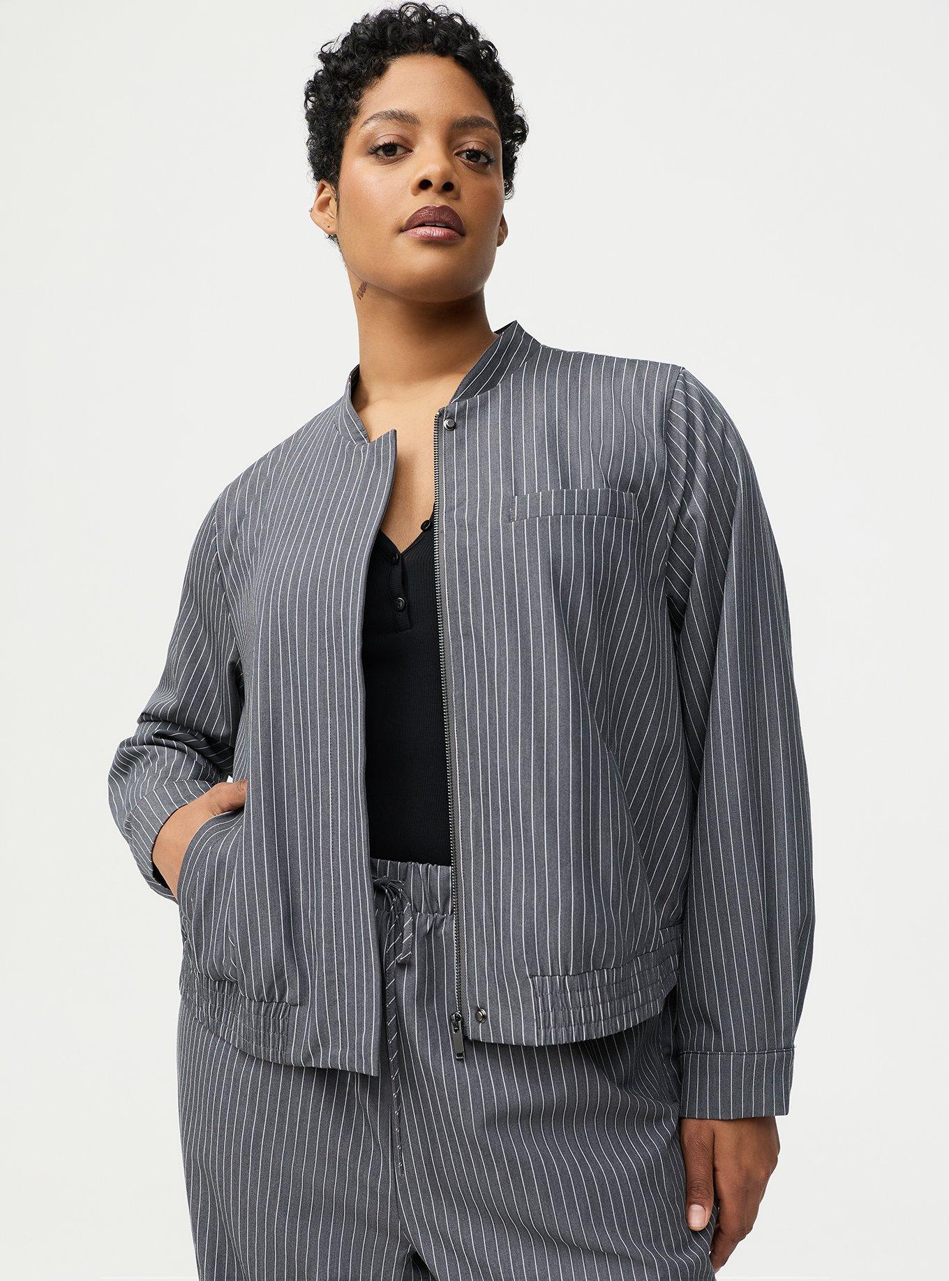 Pinstripe Bomber Jacket, CLASSIC PINSTRIPE GREY, alternate