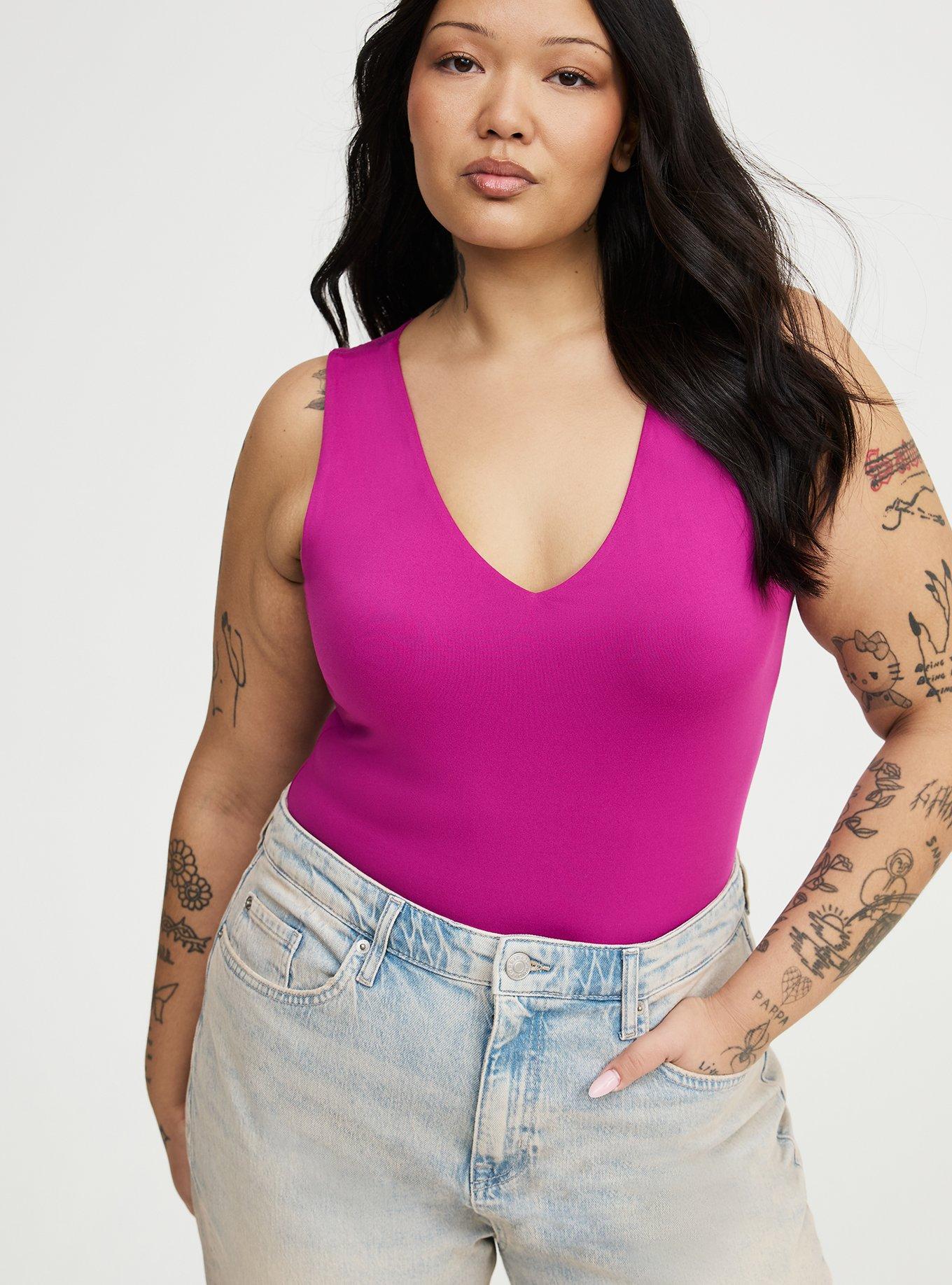 Plus Size Smoothing V-Neck Bodysuit, WILD ASTER, hi-res