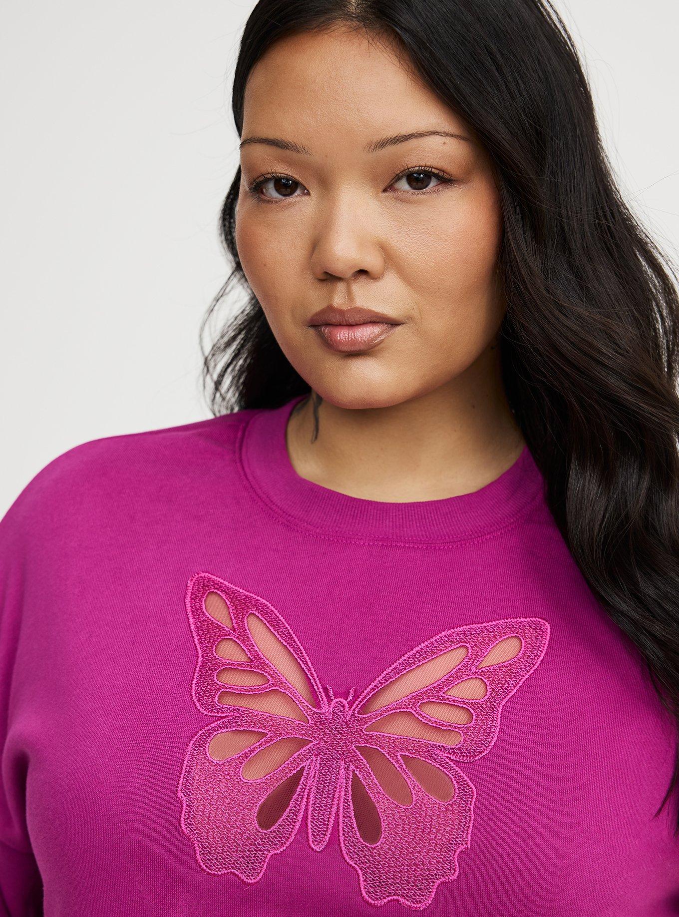 Cozy Fleece Cut-Out Sweatshirt, WILD ASTER, alternate
