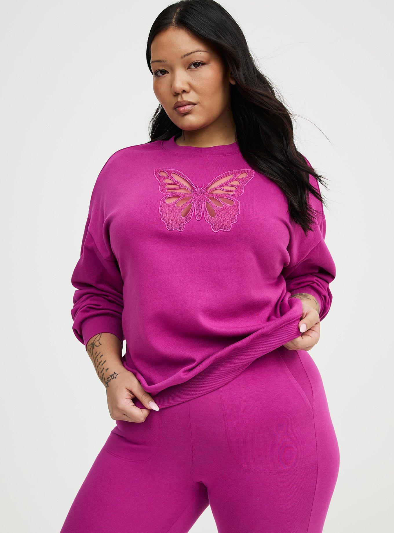 Cozy Fleece Cut-Out Sweatshirt, WILD ASTER, alternate