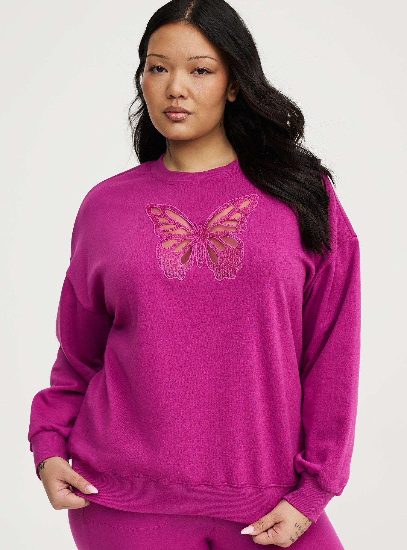 Plus Size Cozy Fleece Cut-Out Sweatshirt, WILD ASTER, hi-res