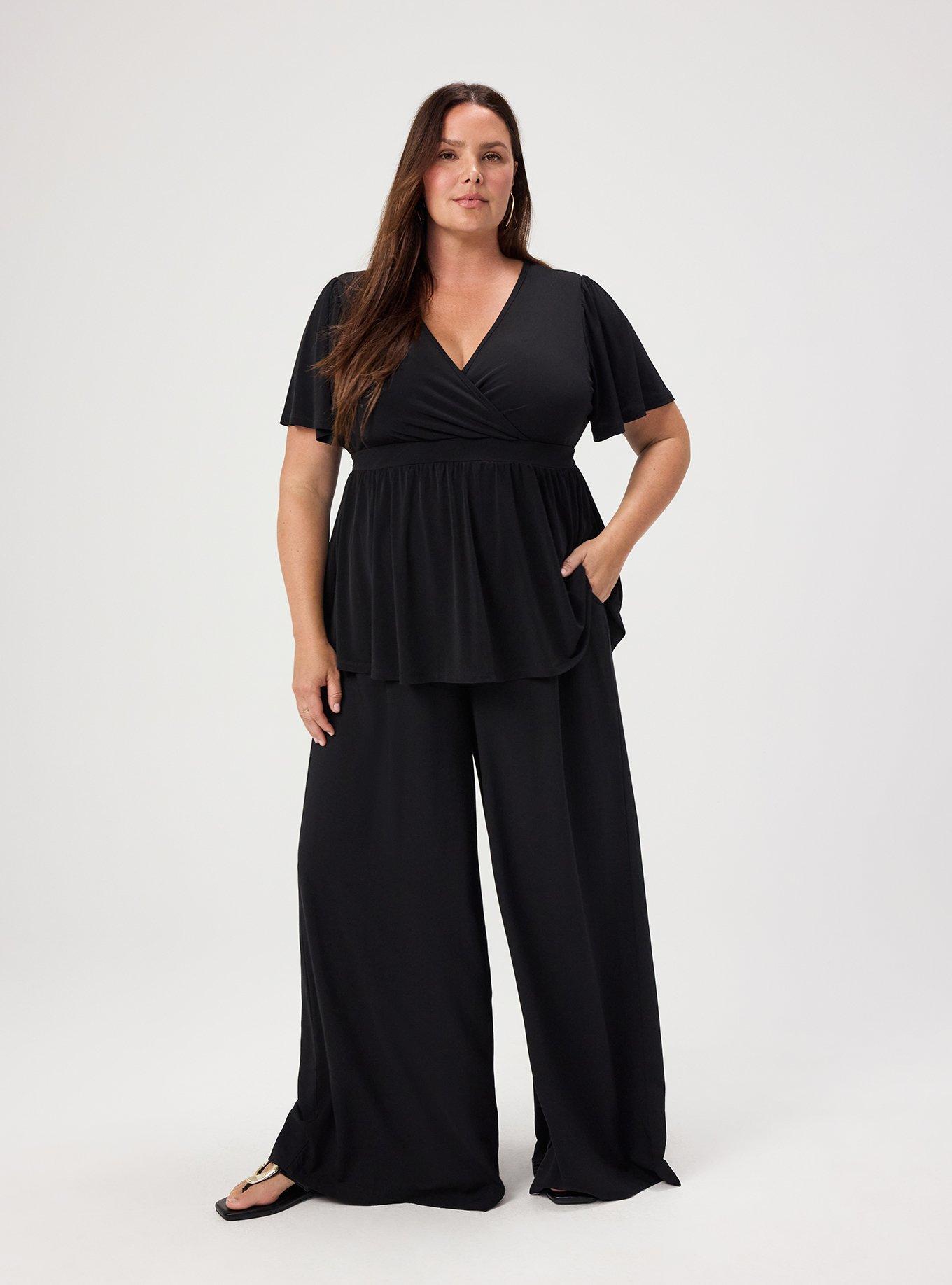 Flutter Sleeve Surplice Babydoll Top, DEEP BLACK, alternate