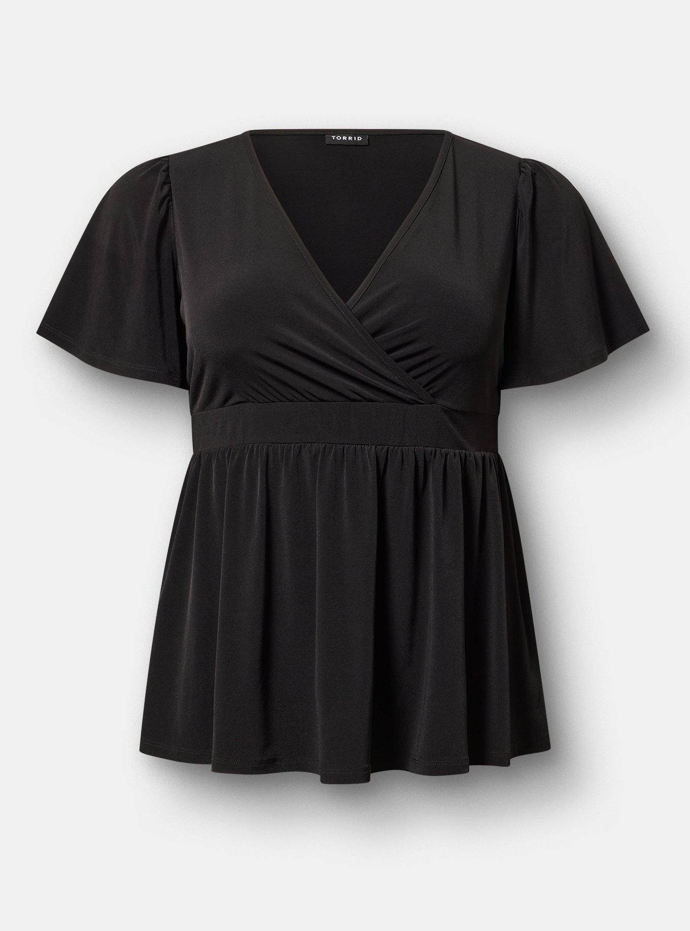 Flutter Sleeve Surplice Babydoll Top, DEEP BLACK, hi-res