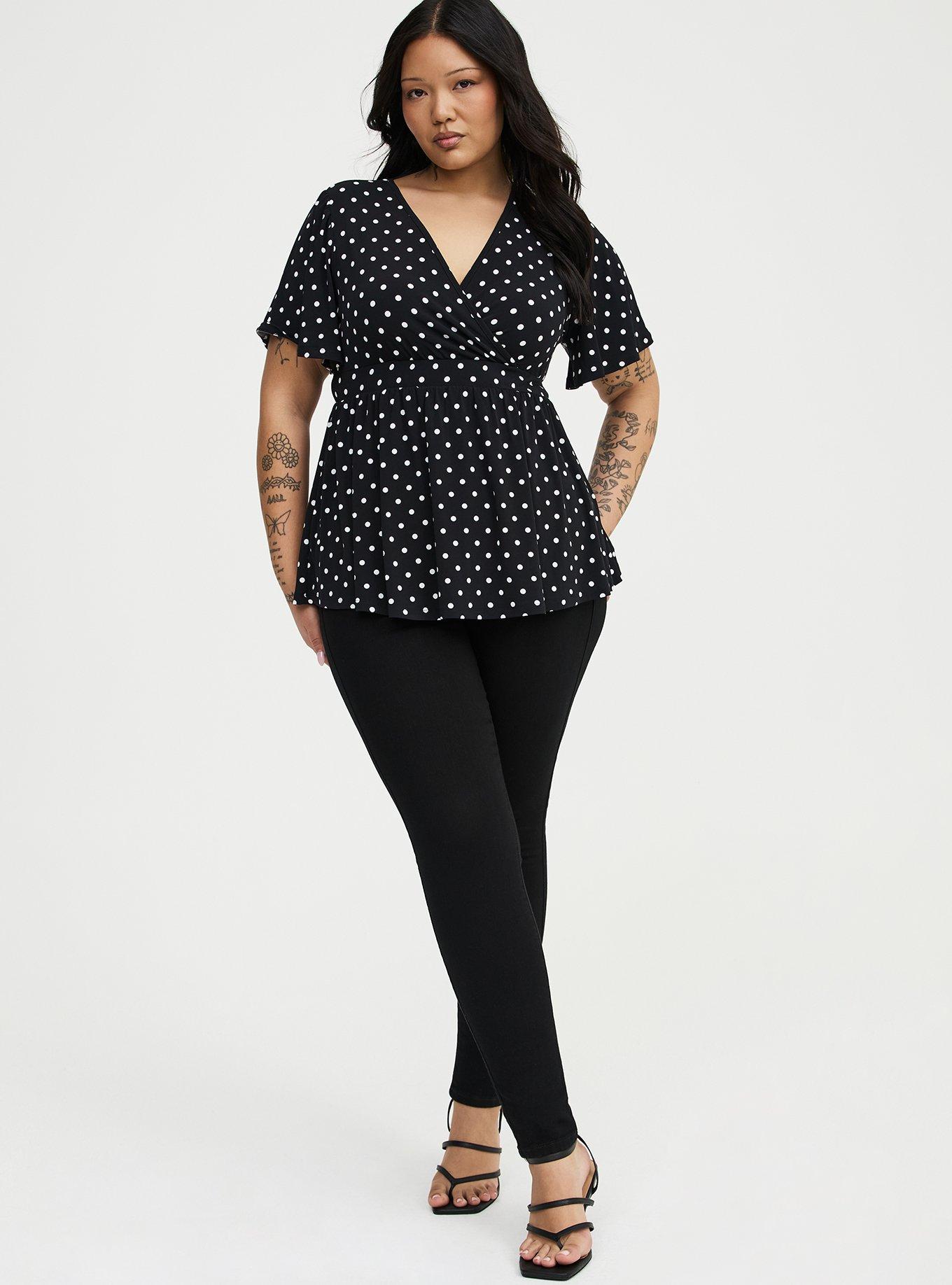 Flutter Sleeve Surplice Babydoll Top, CLOSE DOT BLACK, alternate